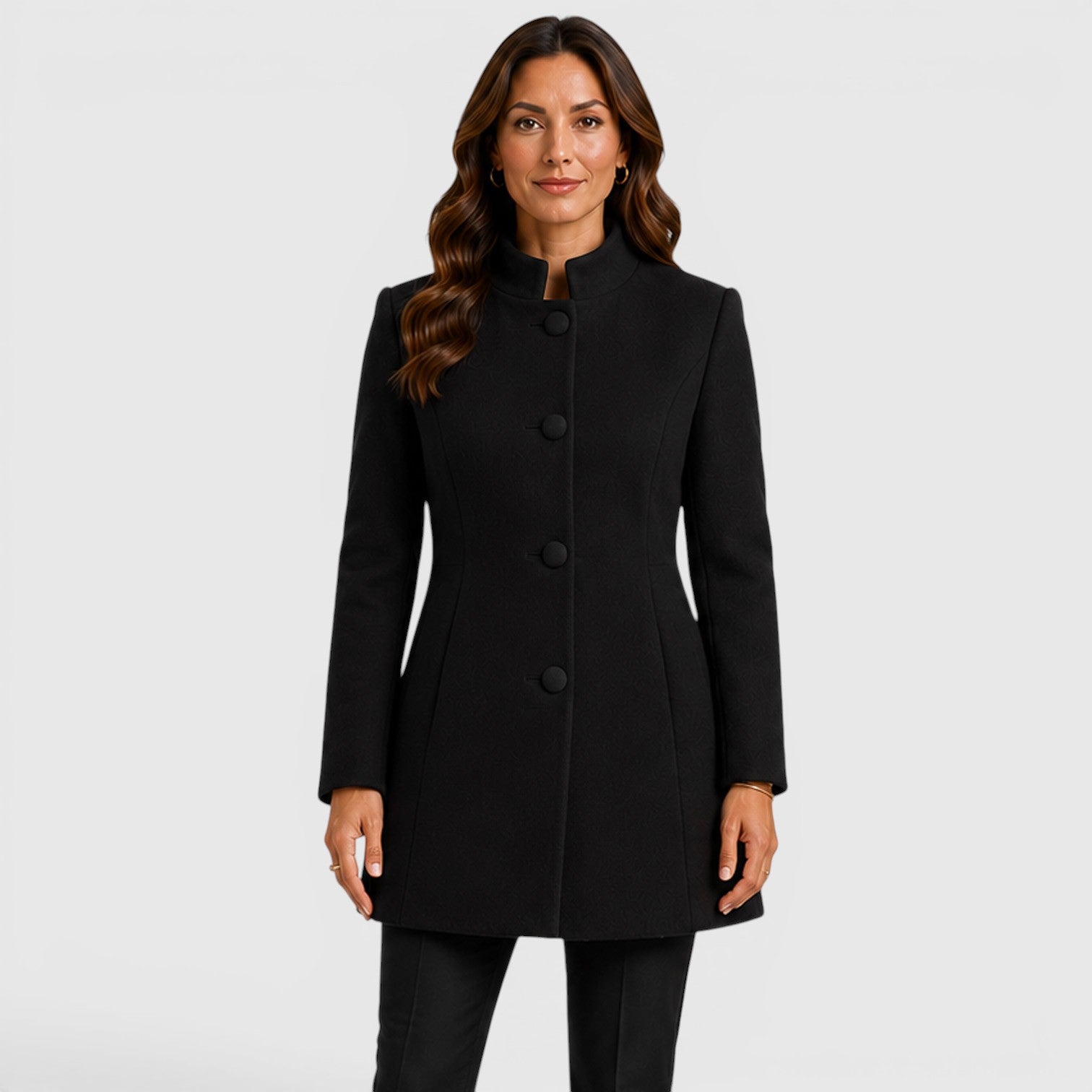 Monvaline | Women's Elegant Button Front Slim Fit Wool Coat
