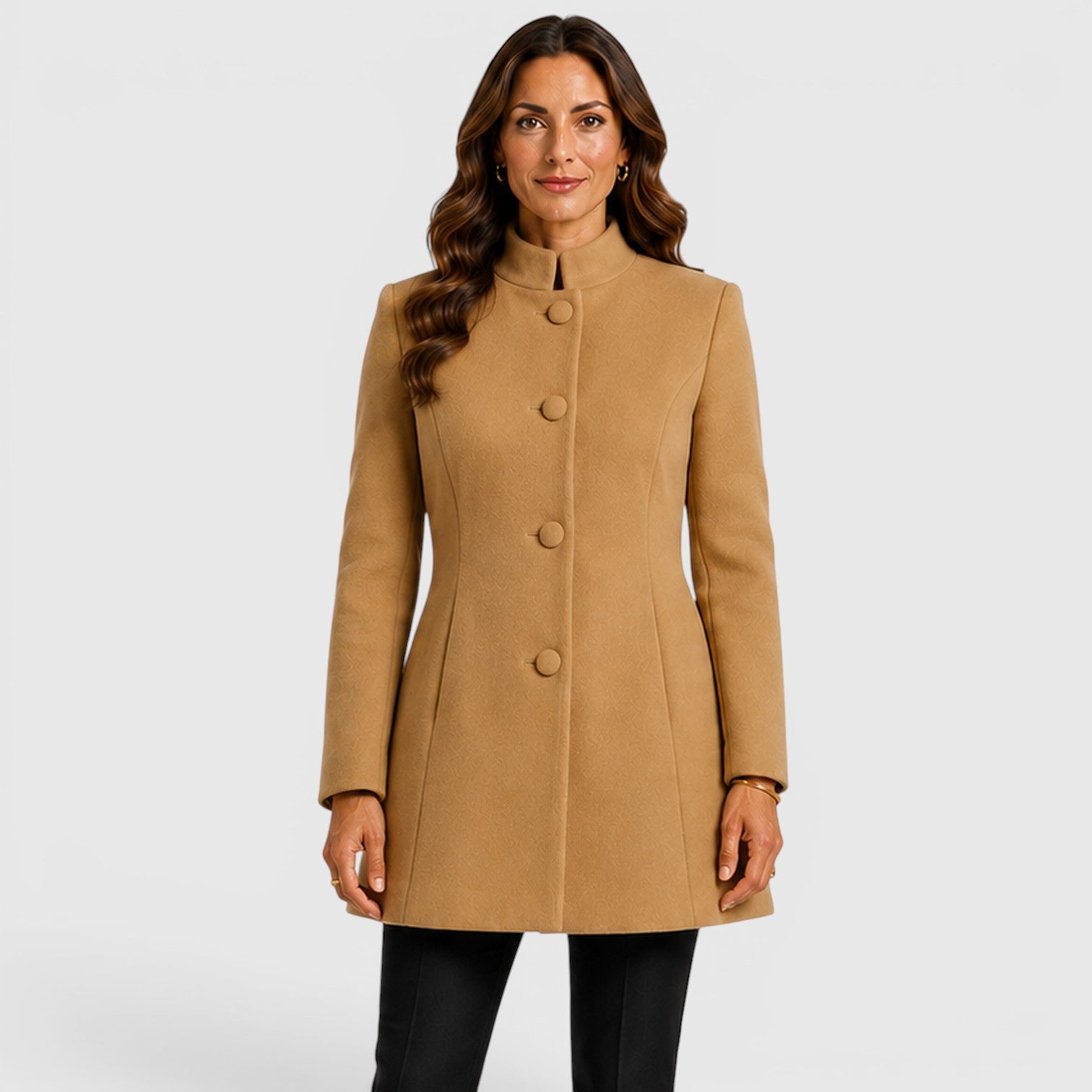 Monvaline | Women's Elegant Button Front Slim Fit Wool Coat