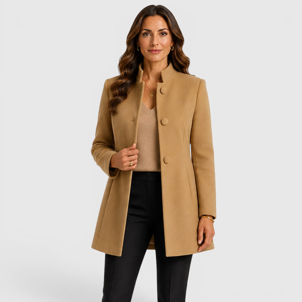 Monvaline | Women's Elegant Button Front Slim Fit Wool Coat
