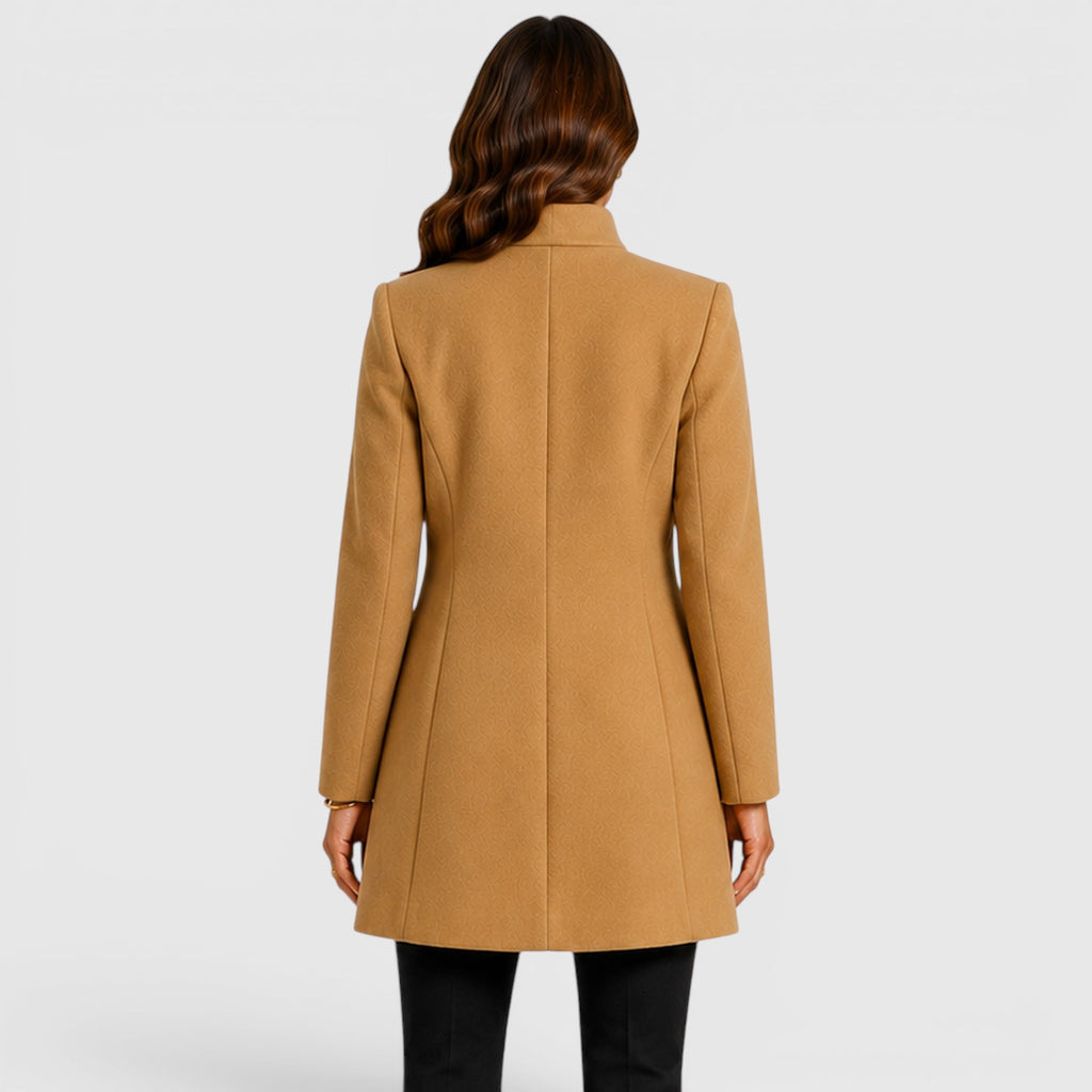 Monvaline | Women's Elegant Button Front Slim Fit Wool Coat