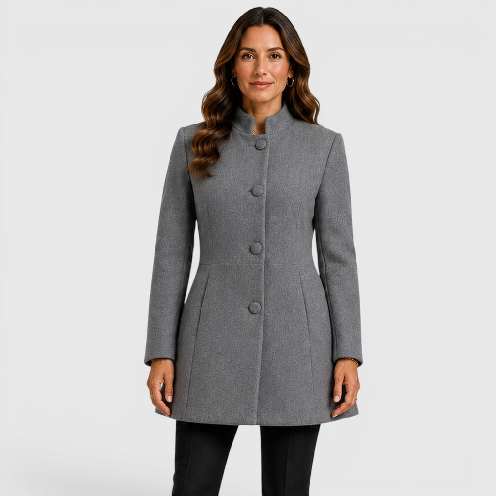 Monvaline | Women's Elegant Button Front Slim Fit Wool Coat