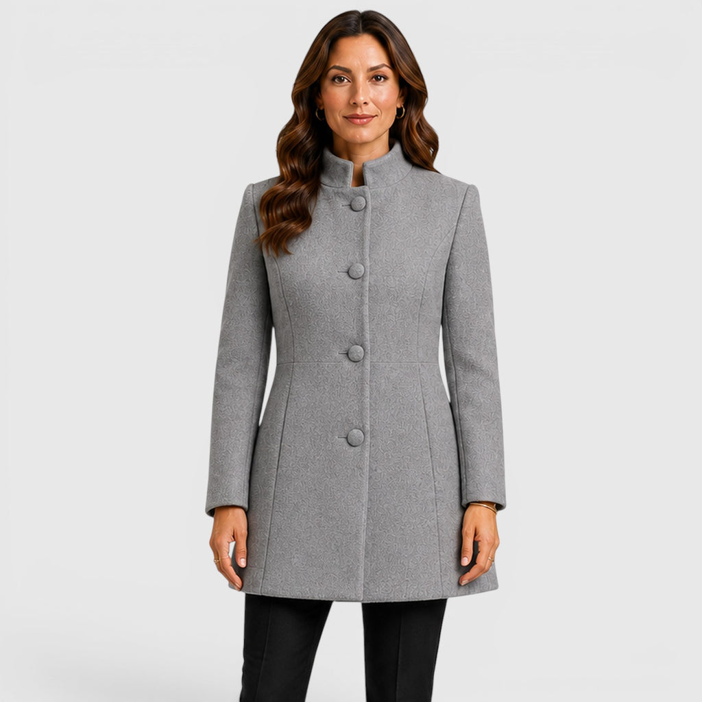 Monvaline | Women's Elegant Button Front Slim Fit Wool Coat