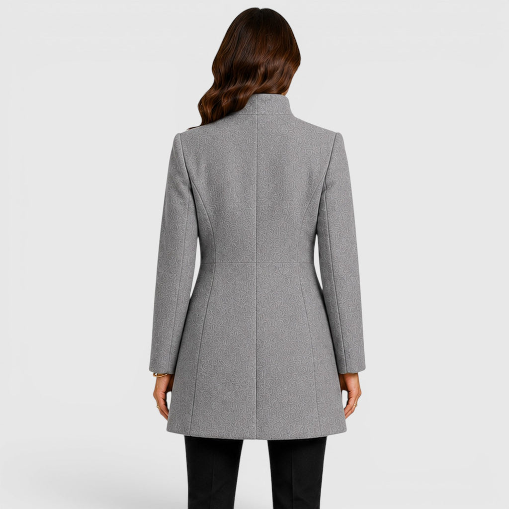 Monvaline | Women's Elegant Button Front Slim Fit Wool Coat