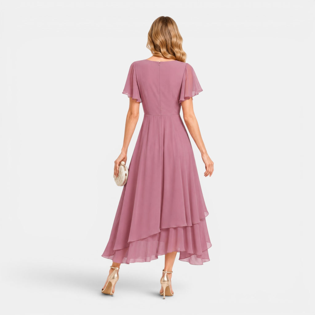 Monvaline | Women's Elegant Chiffon Midi Dress High Waist Casual Dress