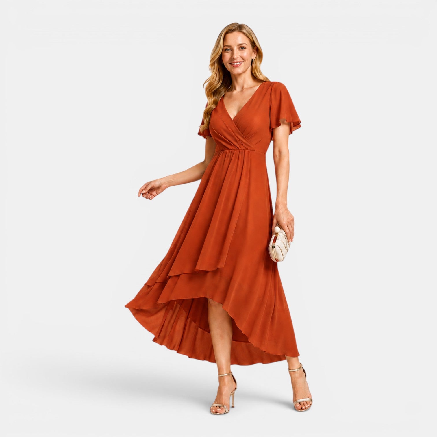 Monvaline | Women's Elegant Chiffon Midi Dress High Waist Casual Dress