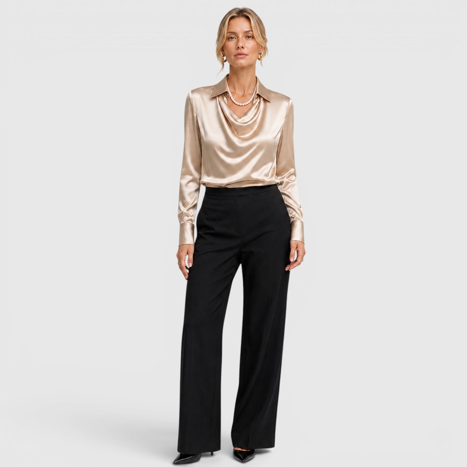 Monvaline | Women's Satin Blouse Elegant Lightweight Everyday Style