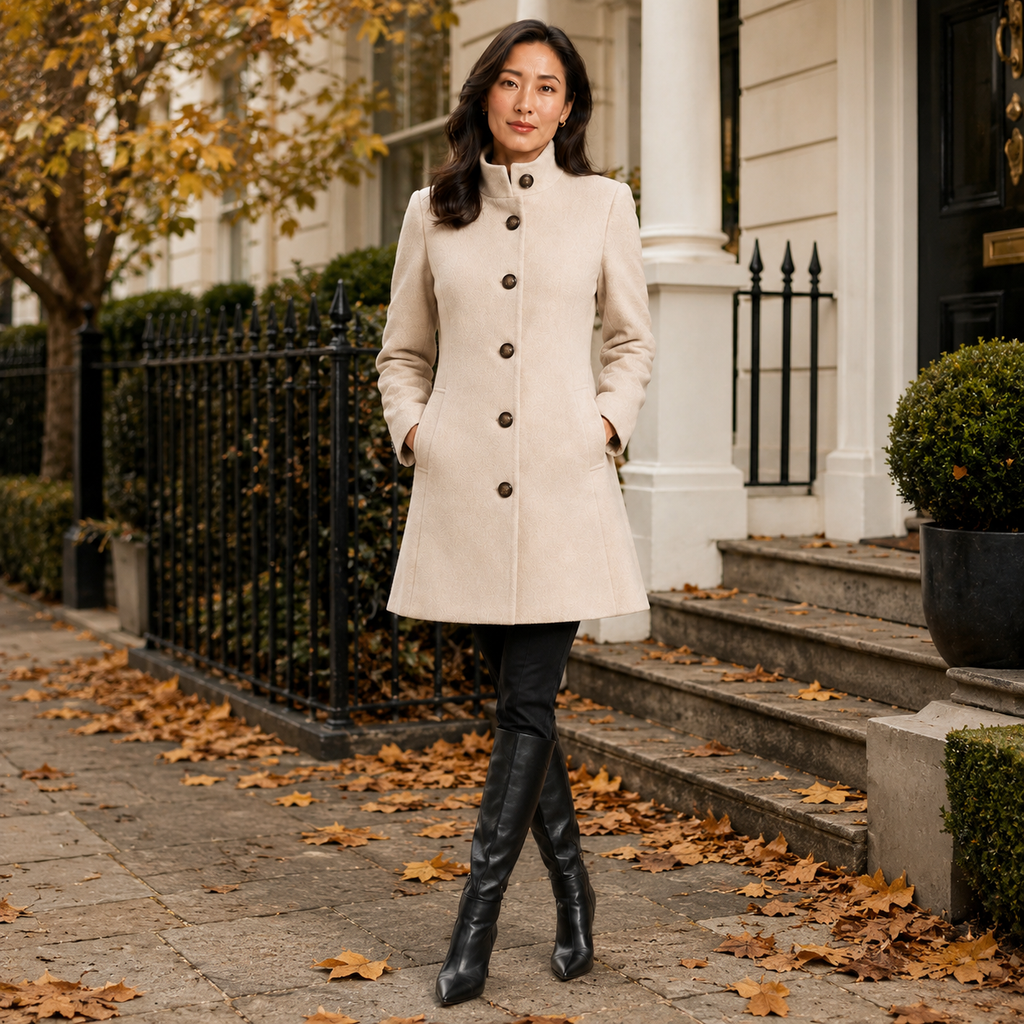 Monvaline | Women's Elegant Stand Collar Coat for Daily Outerwear