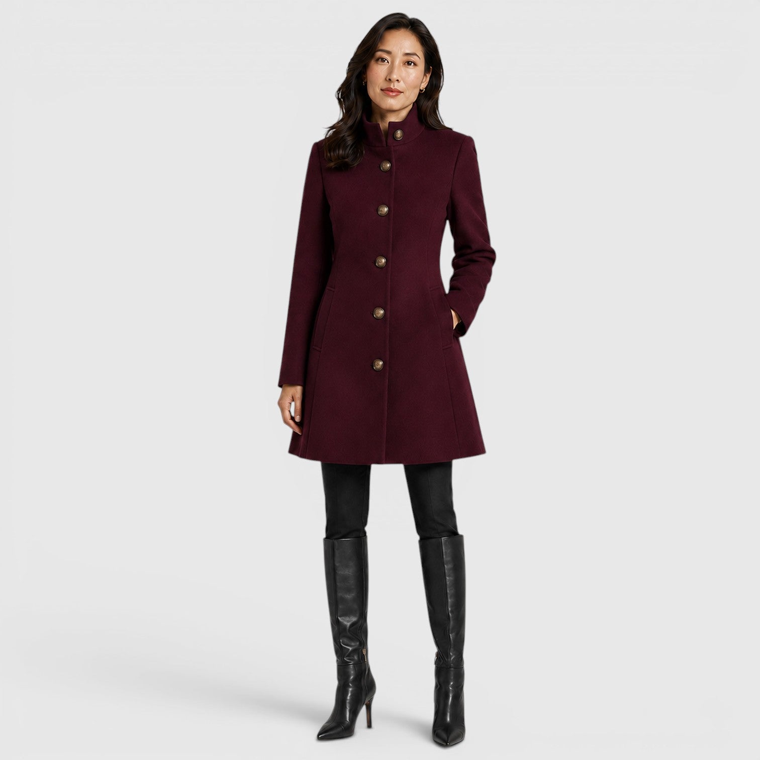 Monvaline | Women's Elegant Stand Collar Coat for Daily Outerwear