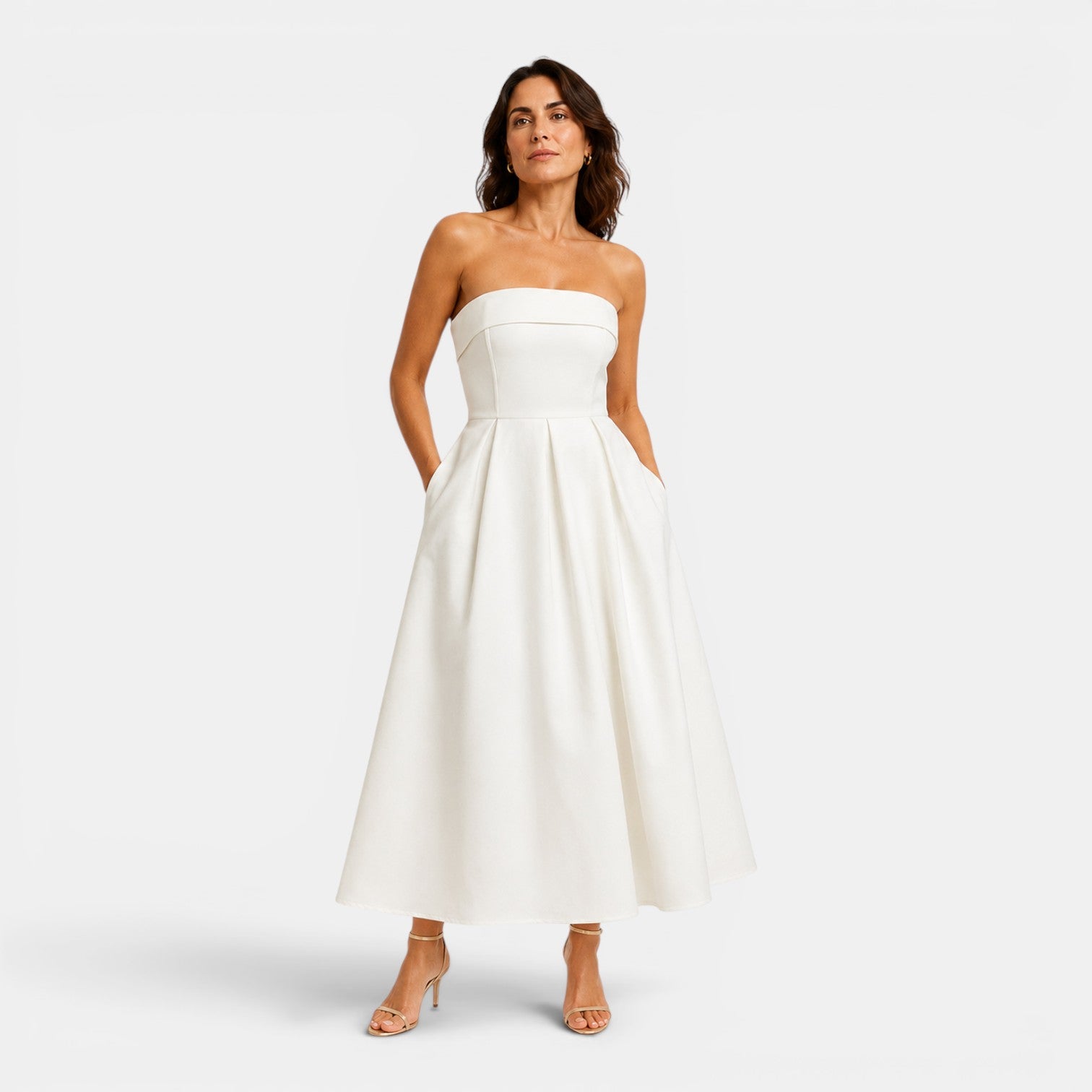 Monvaline | Women's Elegant Tube Top Dress – Pleated Formal Midi Dress