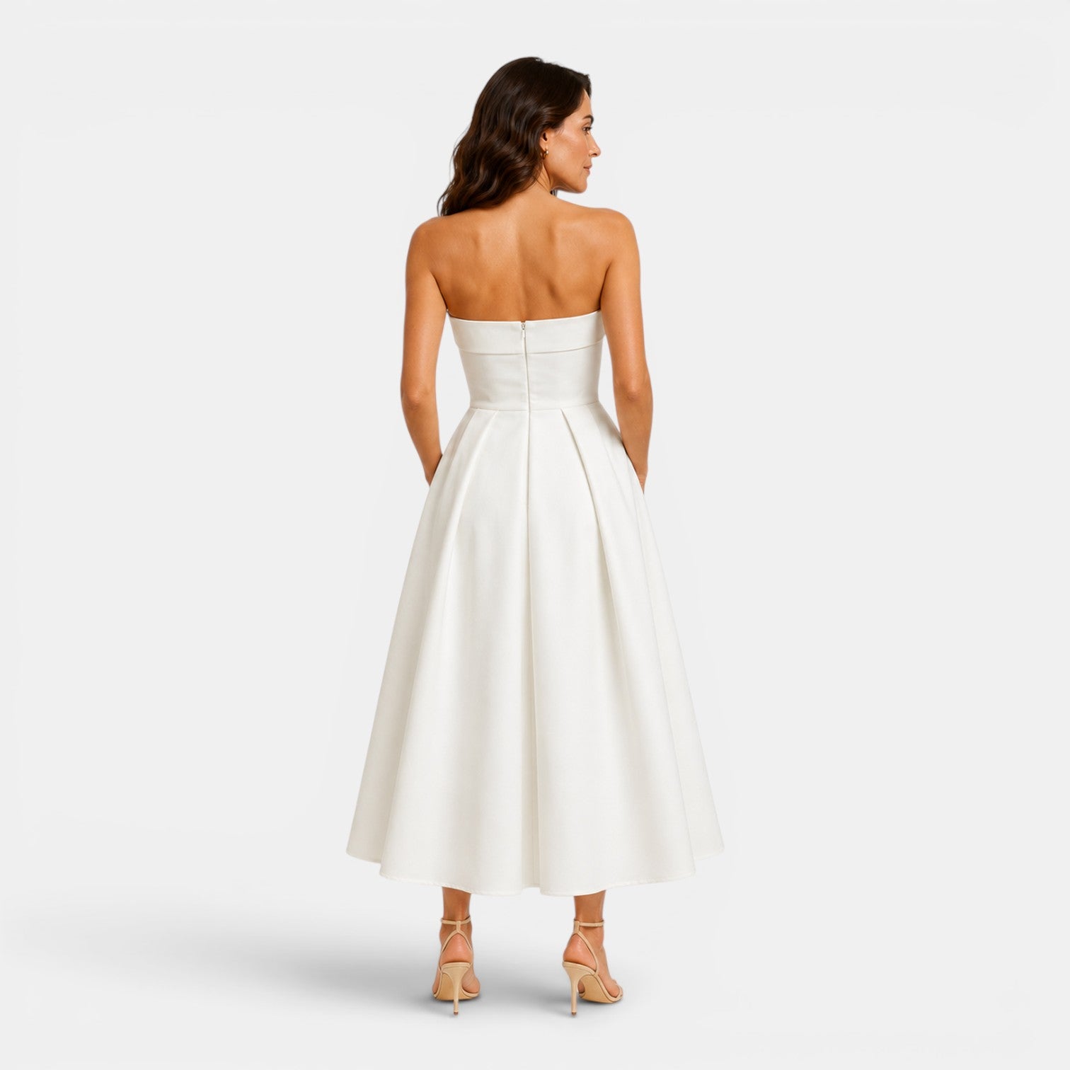 Monvaline | Women's Elegant Tube Top Dress – Pleated Formal Midi Dress