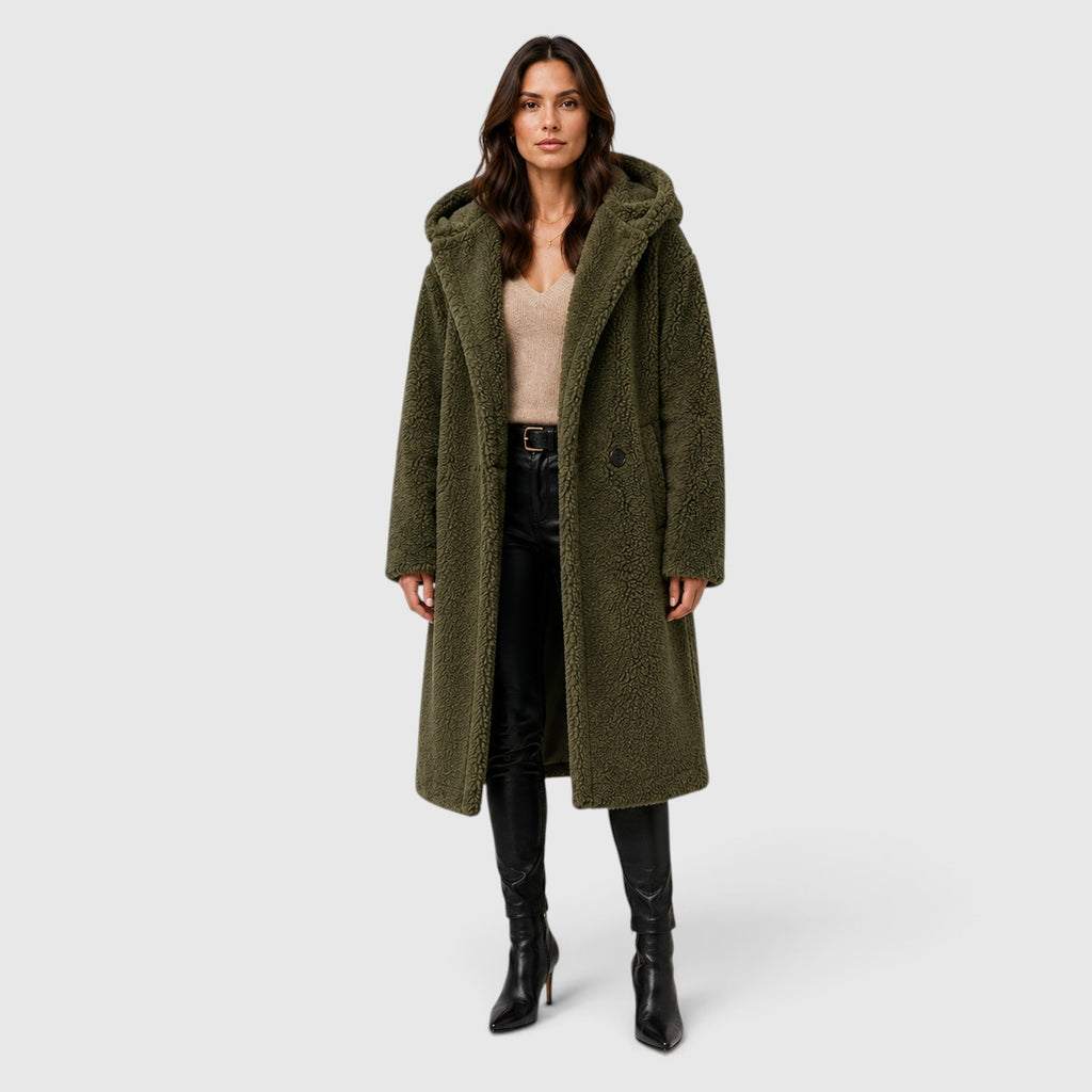 Monvaline | Women's Faux Fleece Coat – Hooded Long Design
