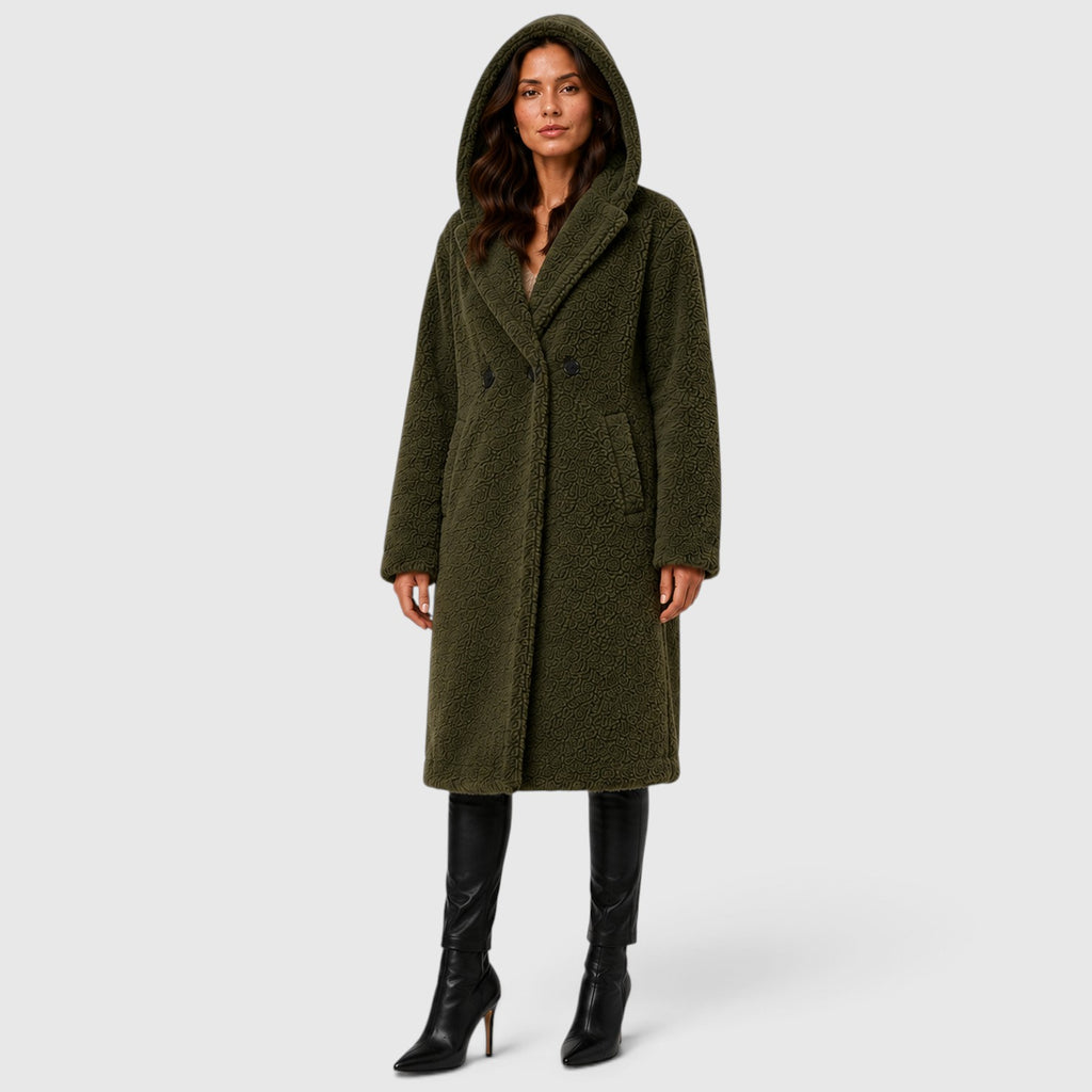 Monvaline | Women's Faux Fleece Coat – Hooded Long Design