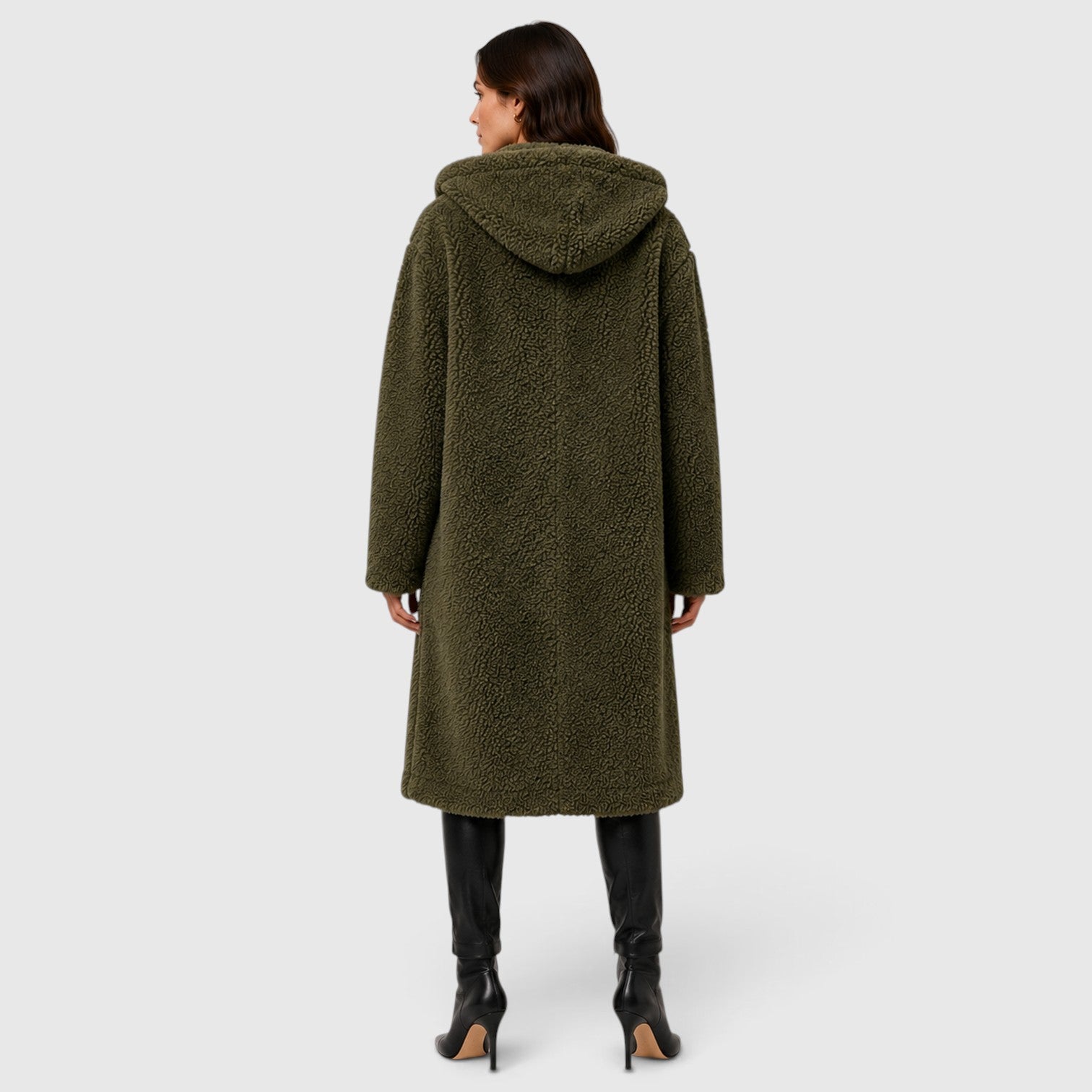 Monvaline | Women's Faux Fleece Coat – Hooded Long Design