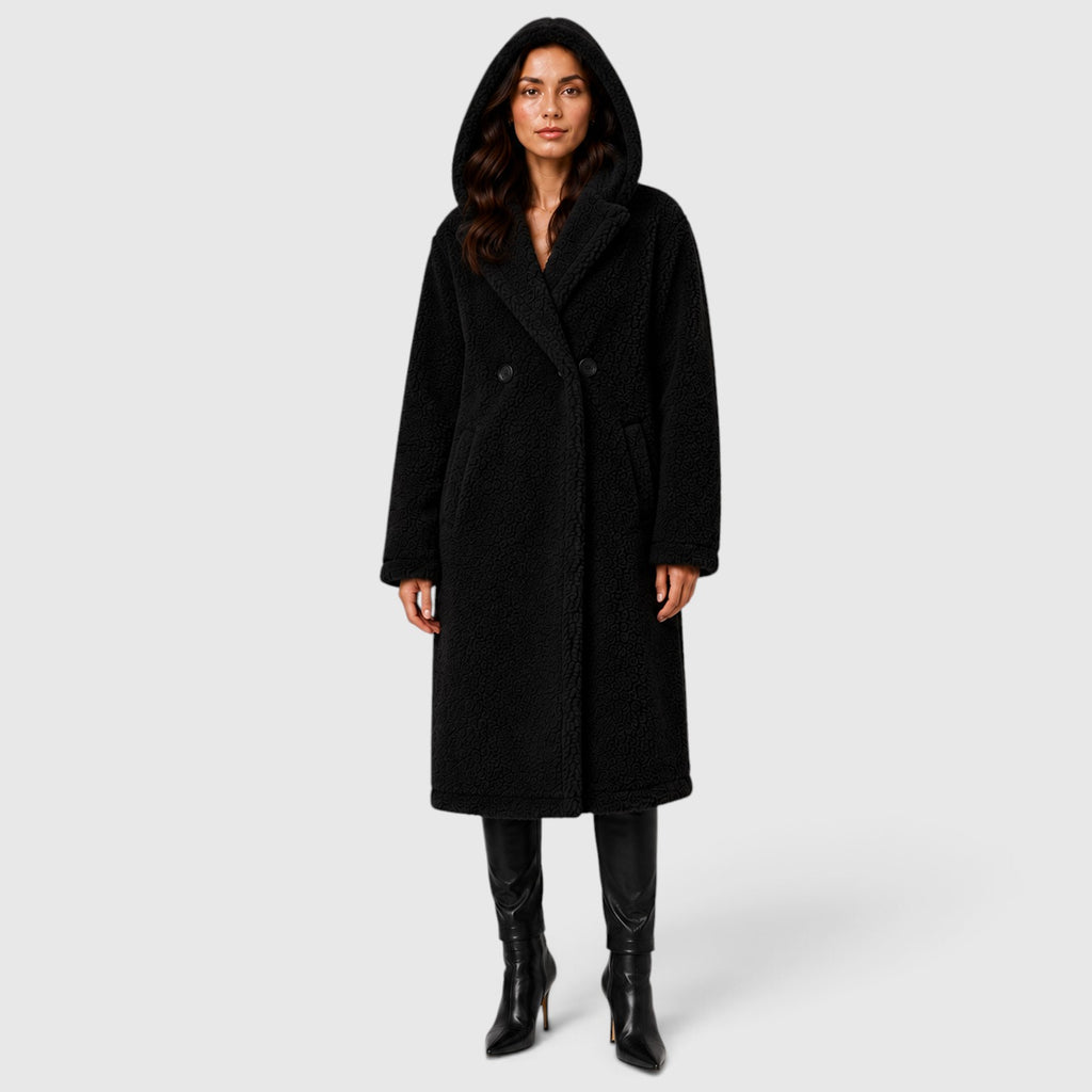 Monvaline | Women's Faux Fleece Coat – Hooded Long Design