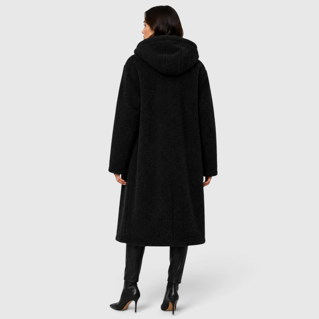 Monvaline | Women's Faux Fleece Coat – Hooded Long Design