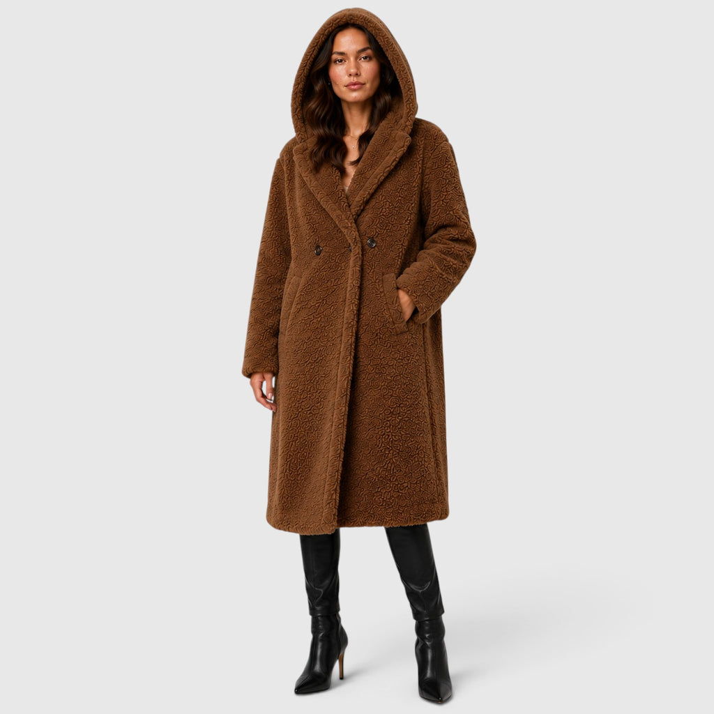 Monvaline | Women's Faux Fleece Coat – Hooded Long Design