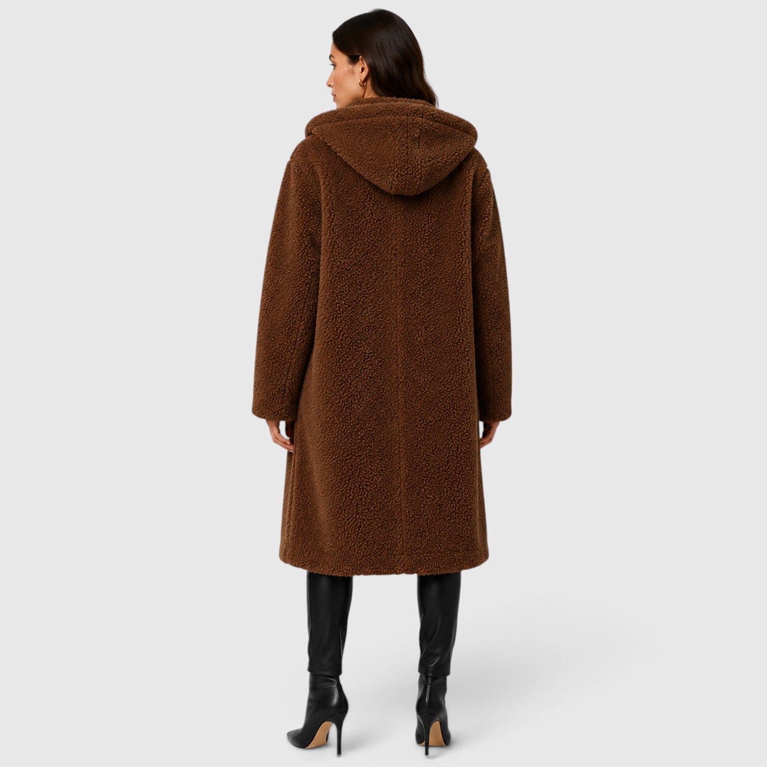Monvaline | Women's Faux Fleece Coat – Hooded Long Design