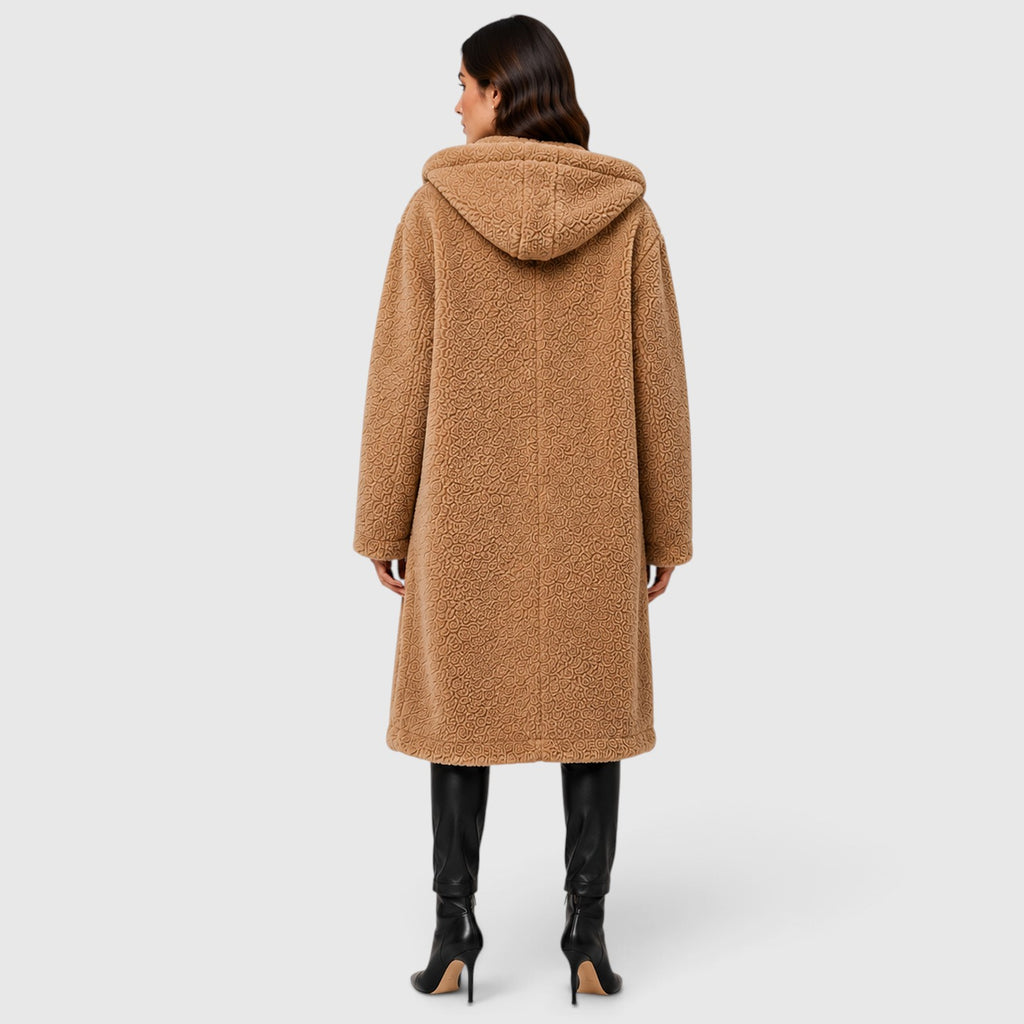 Monvaline | Women's Faux Fleece Coat – Hooded Long Design