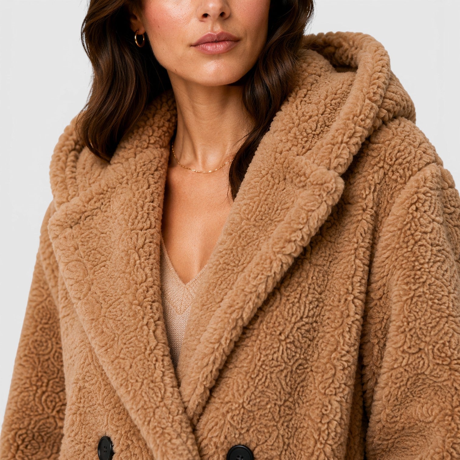 Monvaline | Women's Faux Fleece Coat – Hooded Long Design