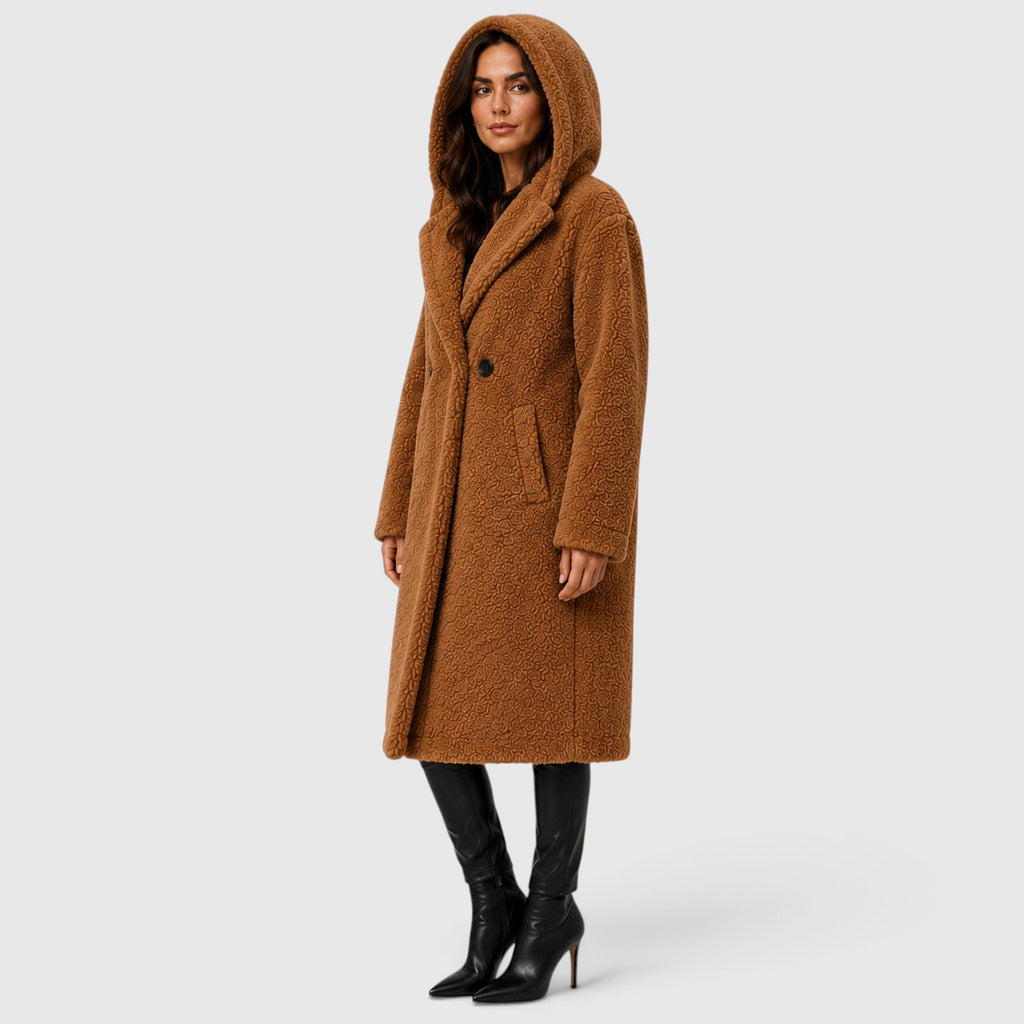 Monvaline | Women's Faux Fleece Coat – Hooded Long Design