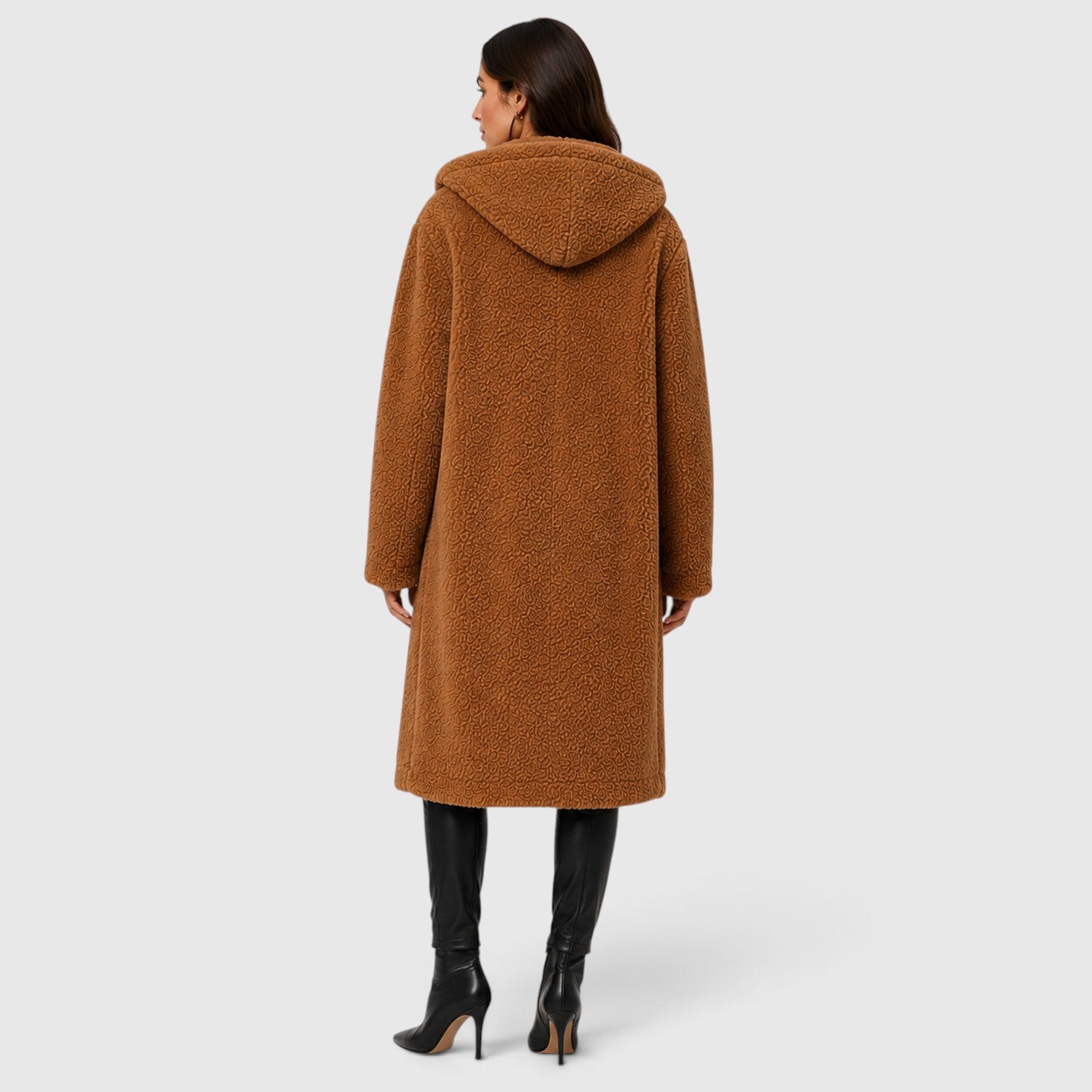 Monvaline | Women's Faux Fleece Coat – Hooded Long Design