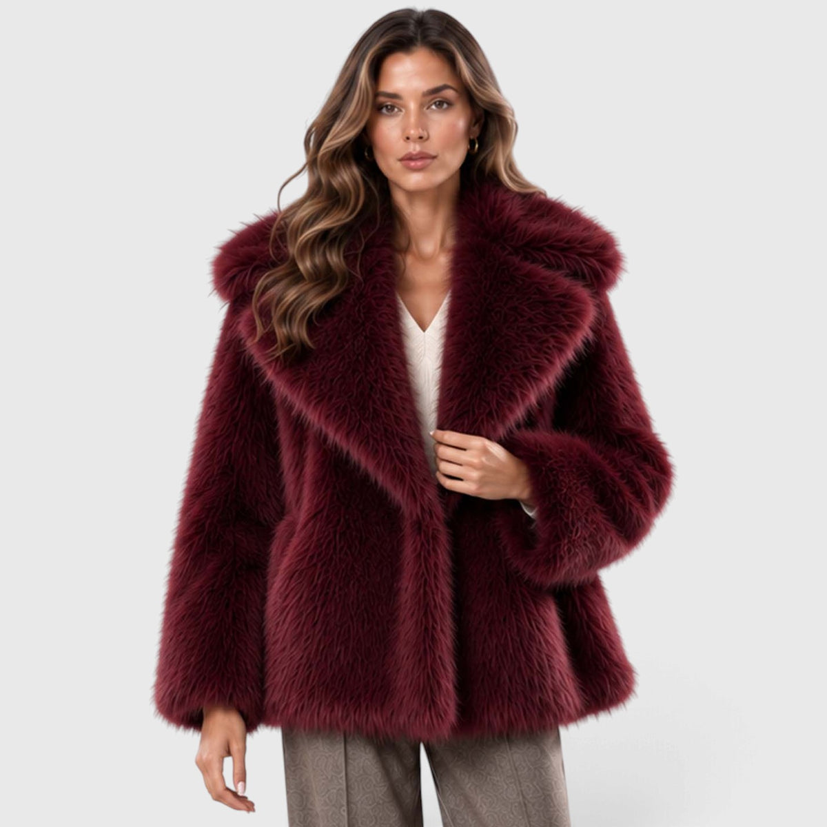 Monvaline | Women's Faux Fur Coat Soft Plush Short Winter Coat