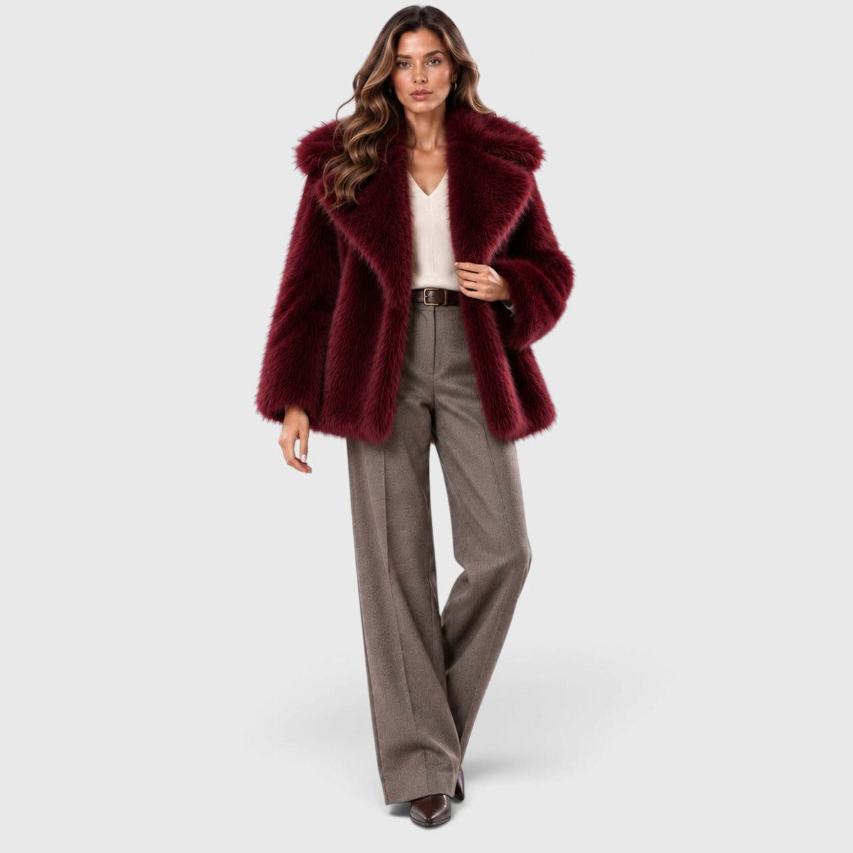 Monvaline | Women's Faux Fur Coat Soft Plush Short Winter Coat