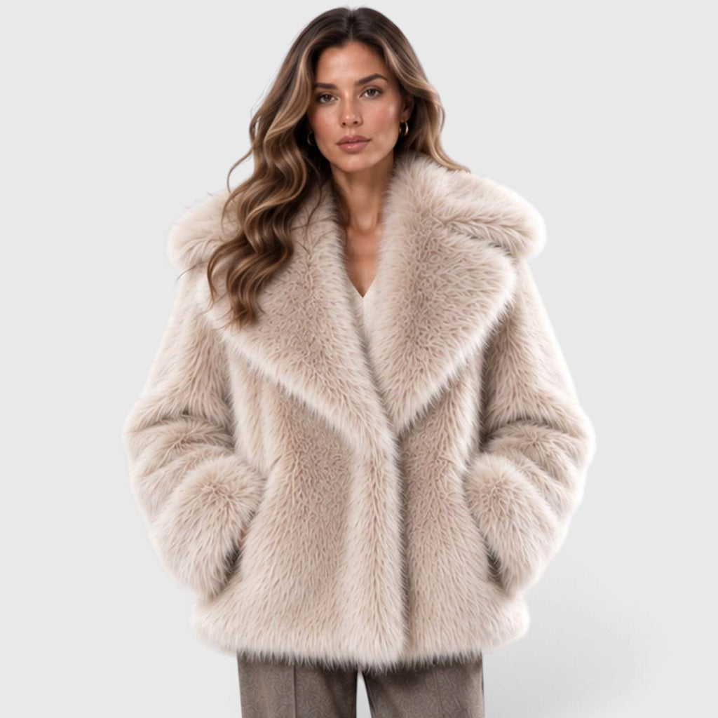 Monvaline | Women's Faux Fur Coat Soft Plush Short Winter Coat