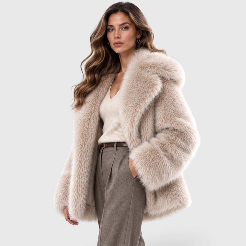 Monvaline | Women's Faux Fur Coat Soft Plush Short Winter Coat