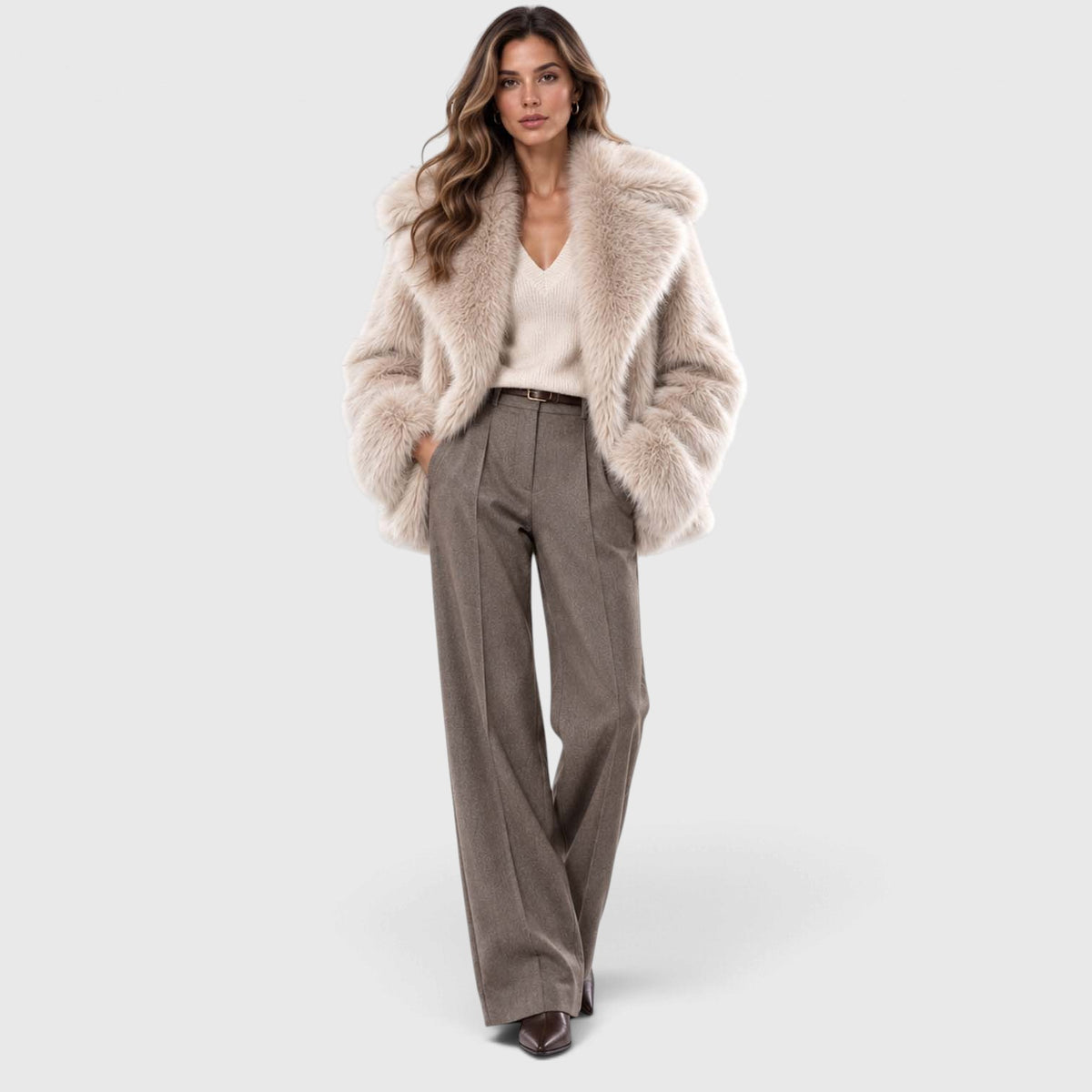 Monvaline | Women's Faux Fur Coat Soft Plush Short Winter Coat