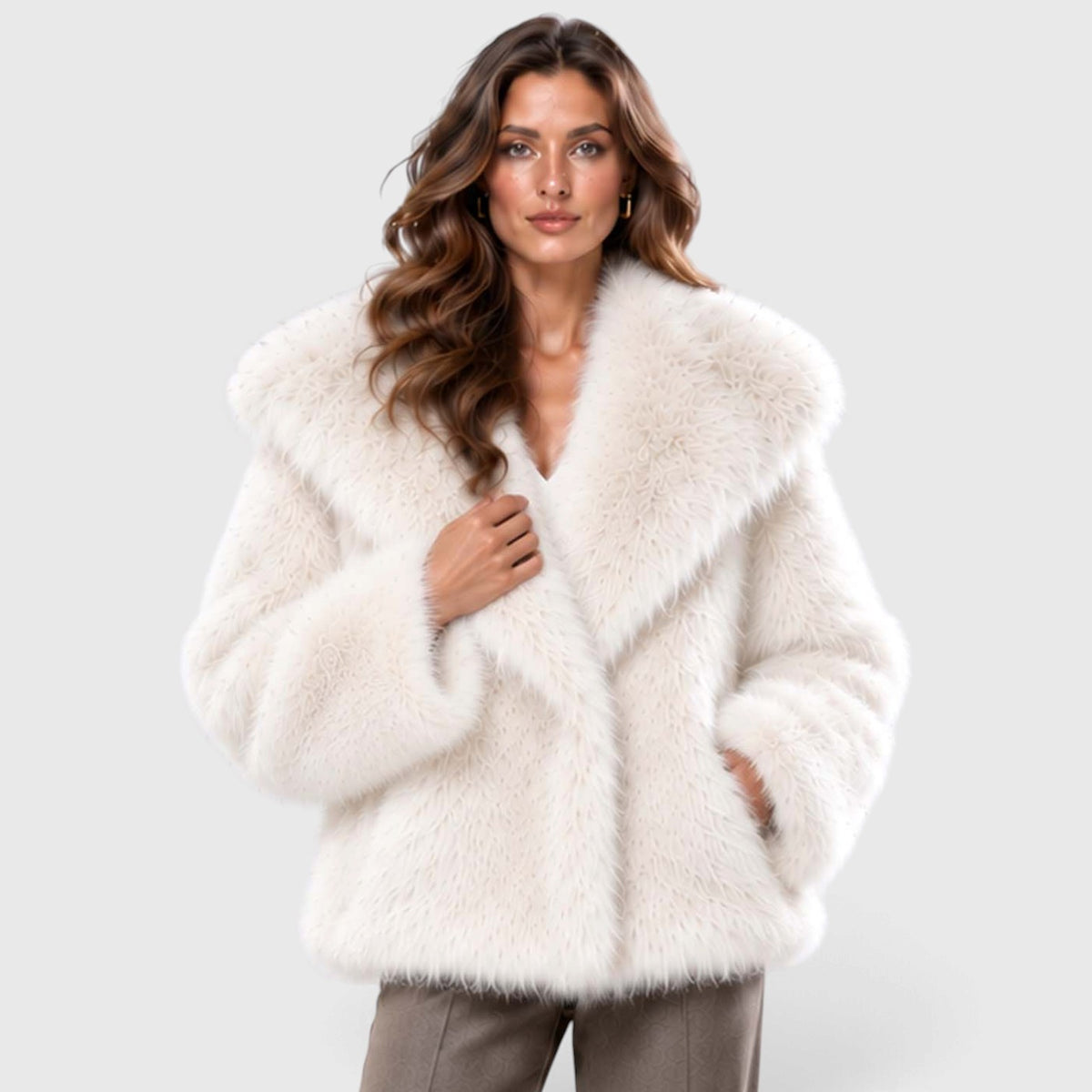 Monvaline | Women's Faux Fur Coat Soft Plush Short Winter Coat