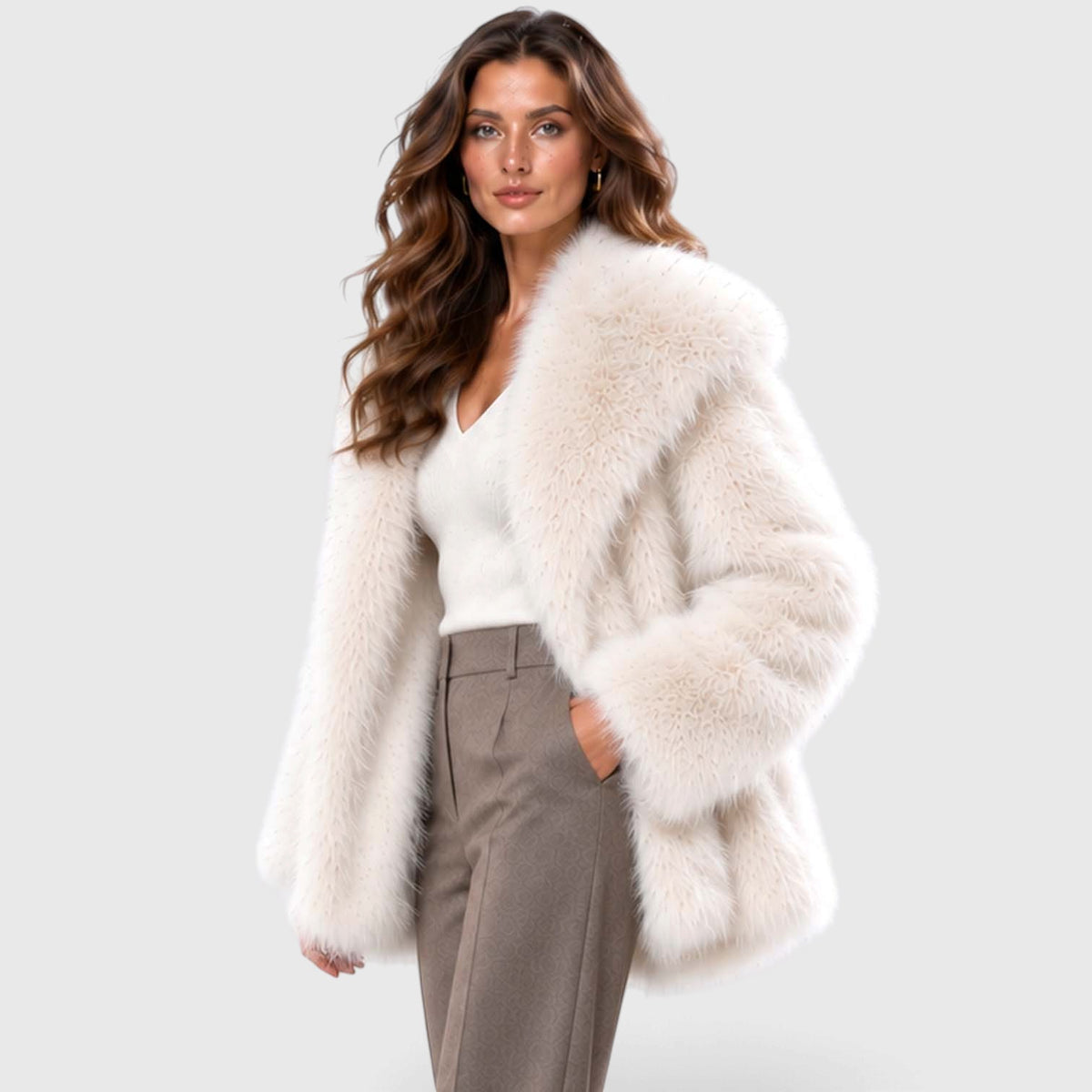 Monvaline | Women's Faux Fur Coat Soft Plush Short Winter Coat
