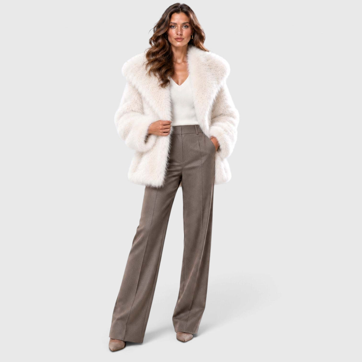 Monvaline | Women's Faux Fur Coat Soft Plush Short Winter Coat
