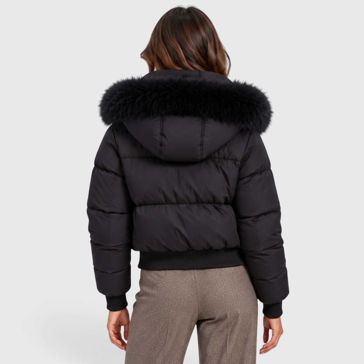 Monvaline | Women's Faux Fur Collar Puffer Jacket Full Zip Winter Coat