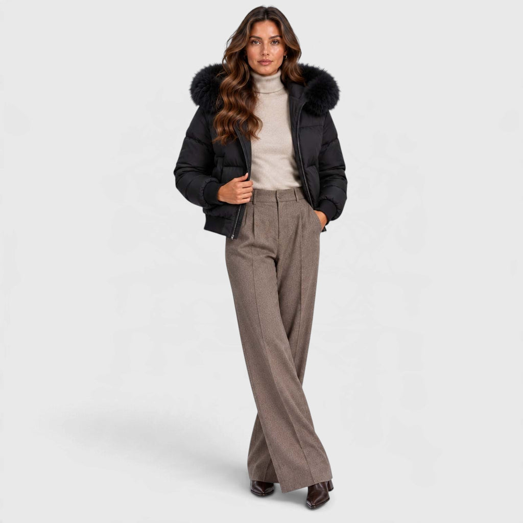 Monvaline | Women's Faux Fur Collar Puffer Jacket Full Zip Winter Coat