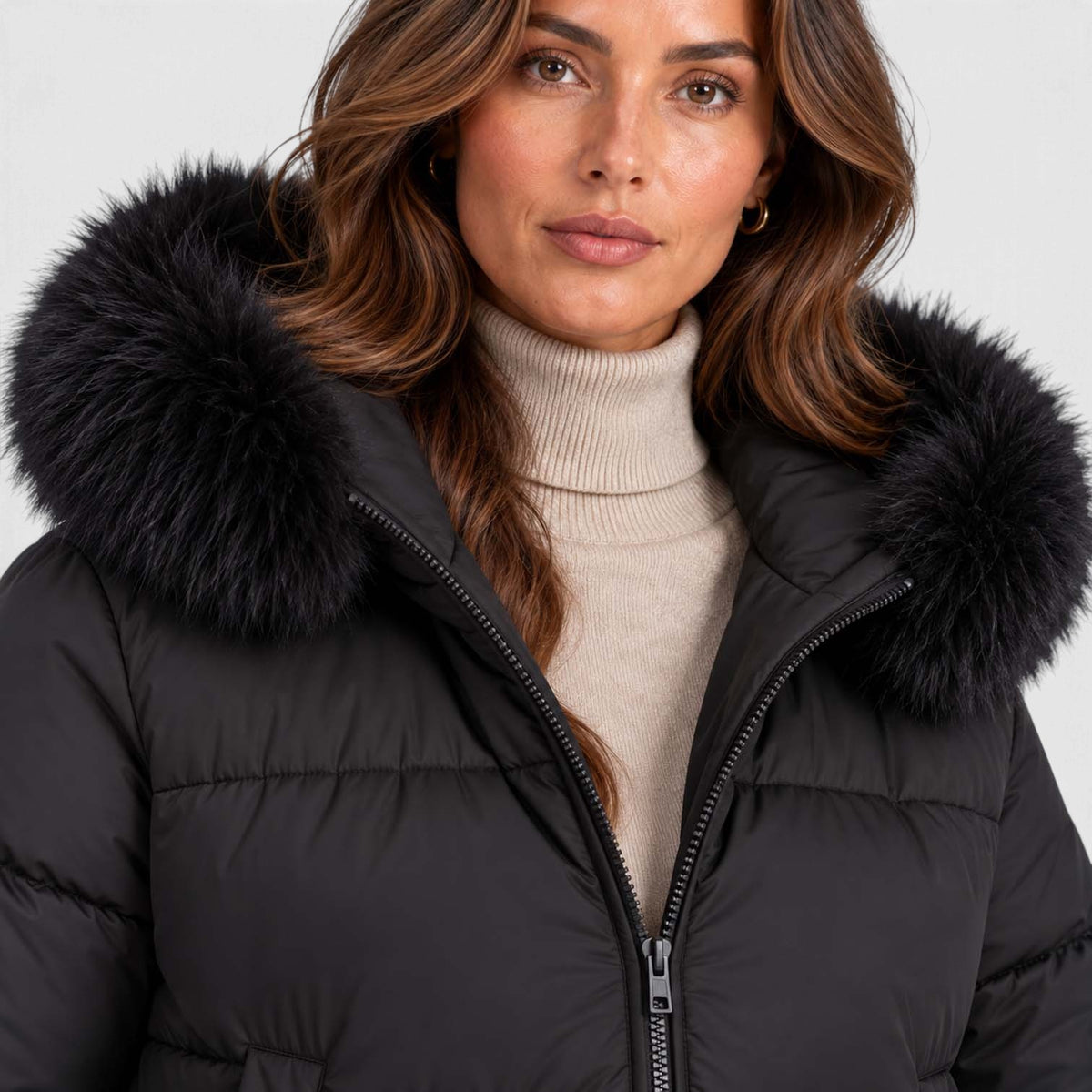 Monvaline | Women's Faux Fur Collar Puffer Jacket Full Zip Winter Coat