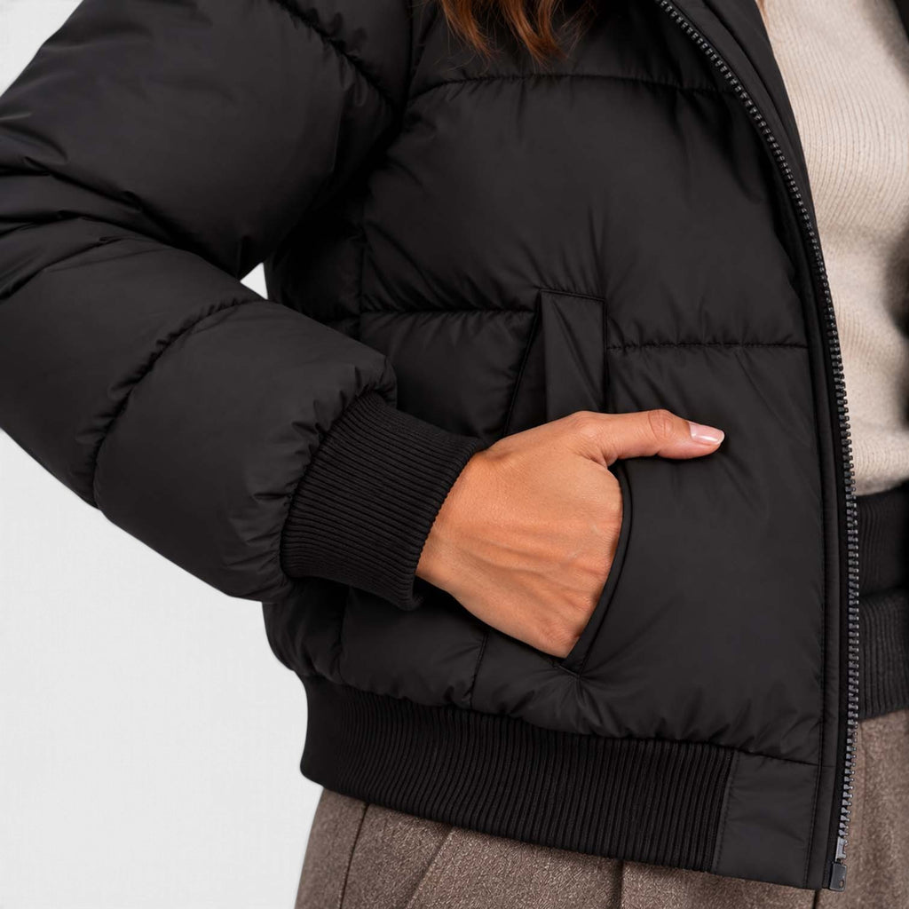 Monvaline | Women's Faux Fur Collar Puffer Jacket Full Zip Winter Coat