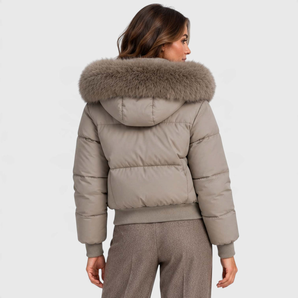 Monvaline | Women's Faux Fur Collar Puffer Jacket Full Zip Winter Coat
