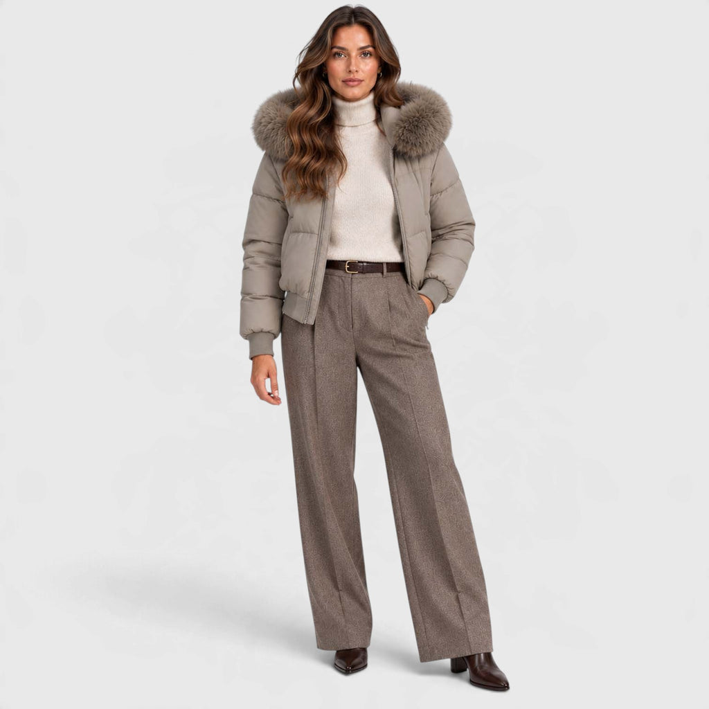 Monvaline | Women's Faux Fur Collar Puffer Jacket Full Zip Winter Coat