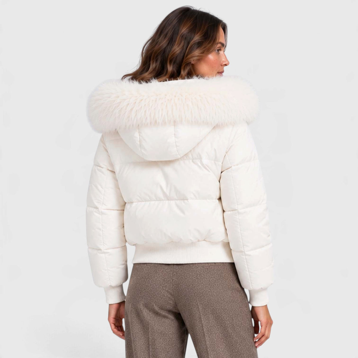 Monvaline | Women's Faux Fur Collar Puffer Jacket Full Zip Winter Coat