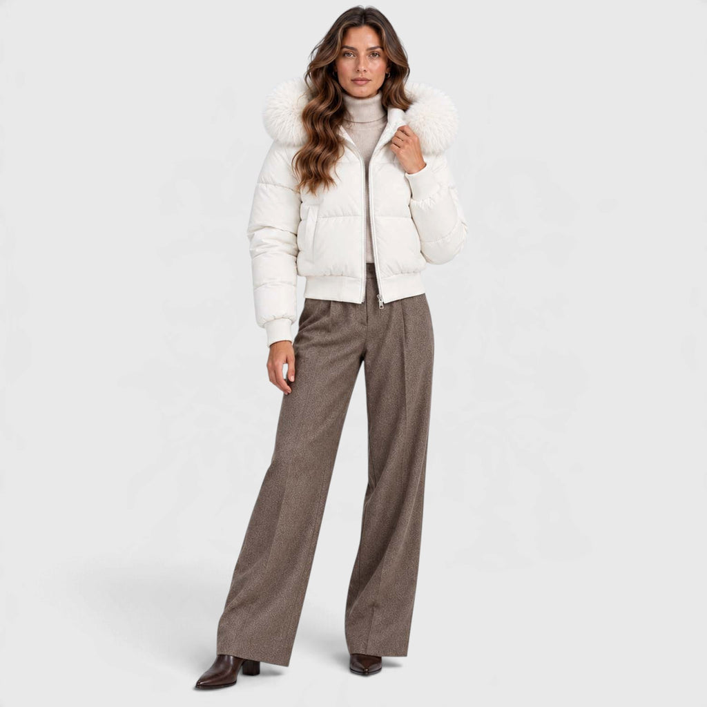 Monvaline | Women's Faux Fur Collar Puffer Jacket Full Zip Winter Coat