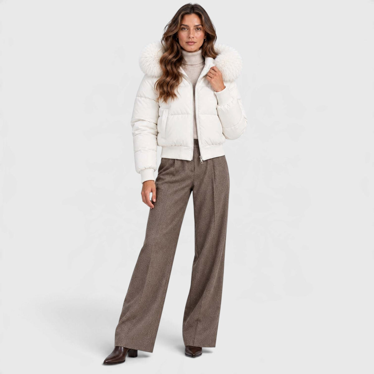 Monvaline | Women's Faux Fur Collar Puffer Jacket Full Zip Winter Coat
