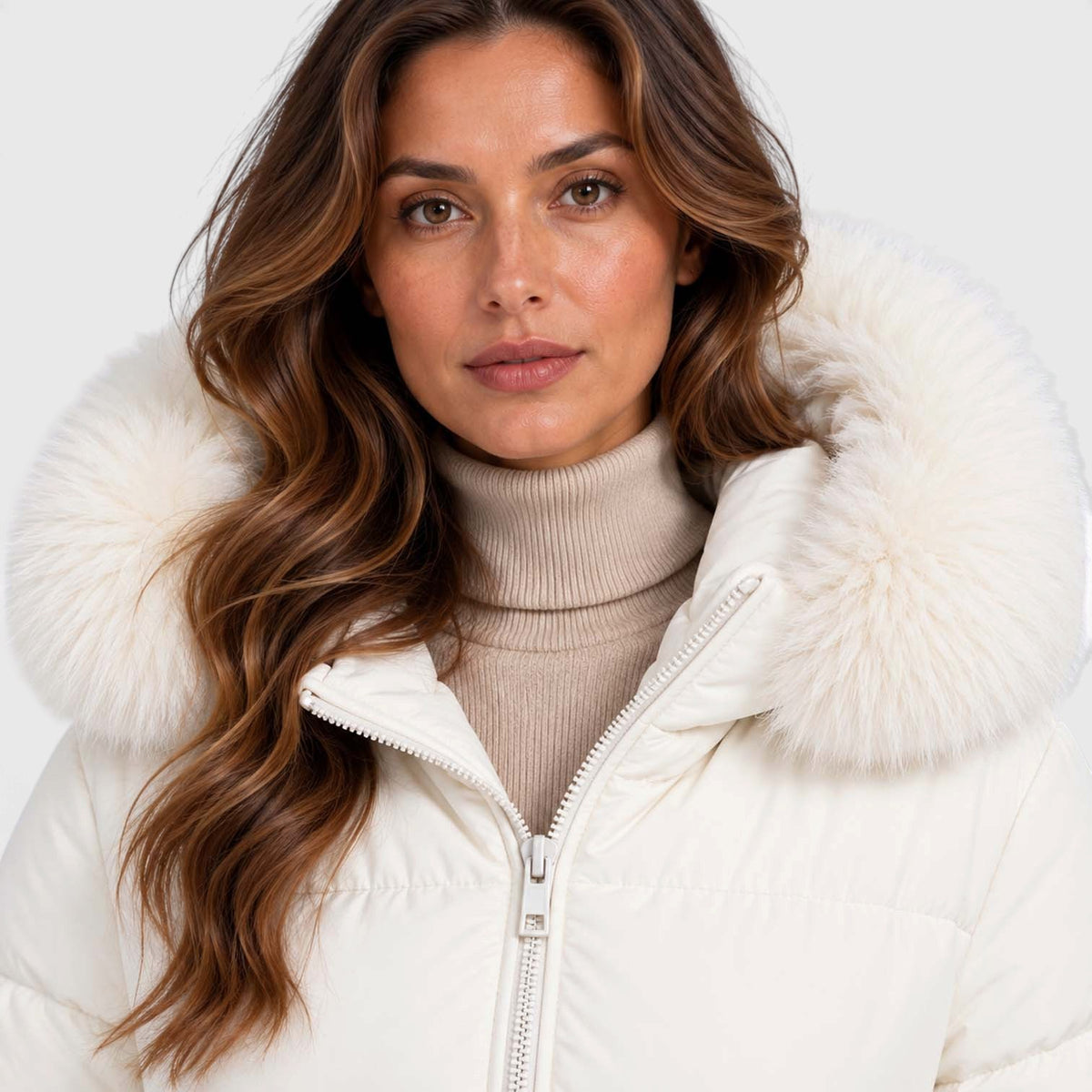 Monvaline | Women's Faux Fur Collar Puffer Jacket Full Zip Winter Coat