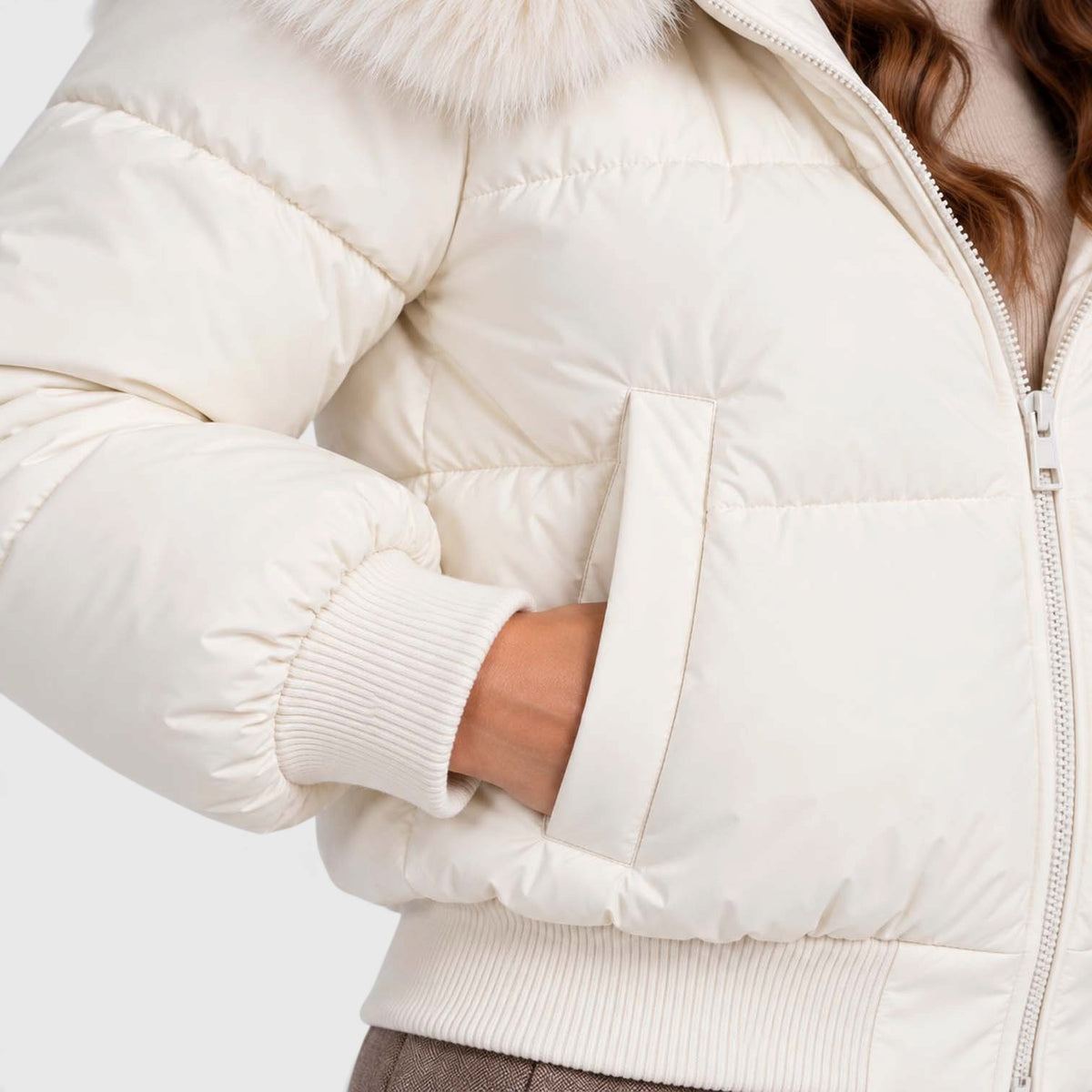 Monvaline | Women's Faux Fur Collar Puffer Jacket Full Zip Winter Coat