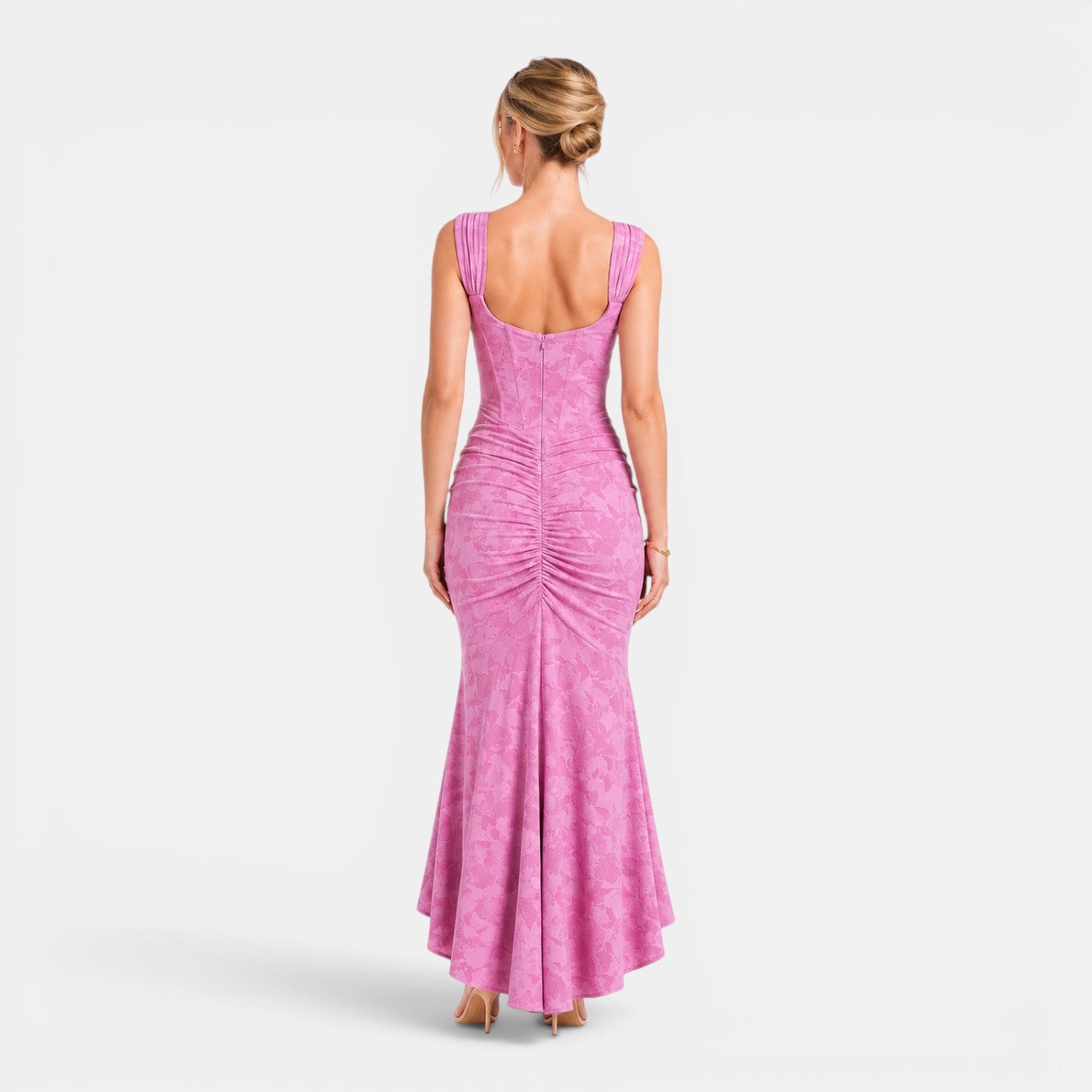 Monvaline | Women's Floral Corset Maxi Dress Sculpted Fit High-Low Hem
