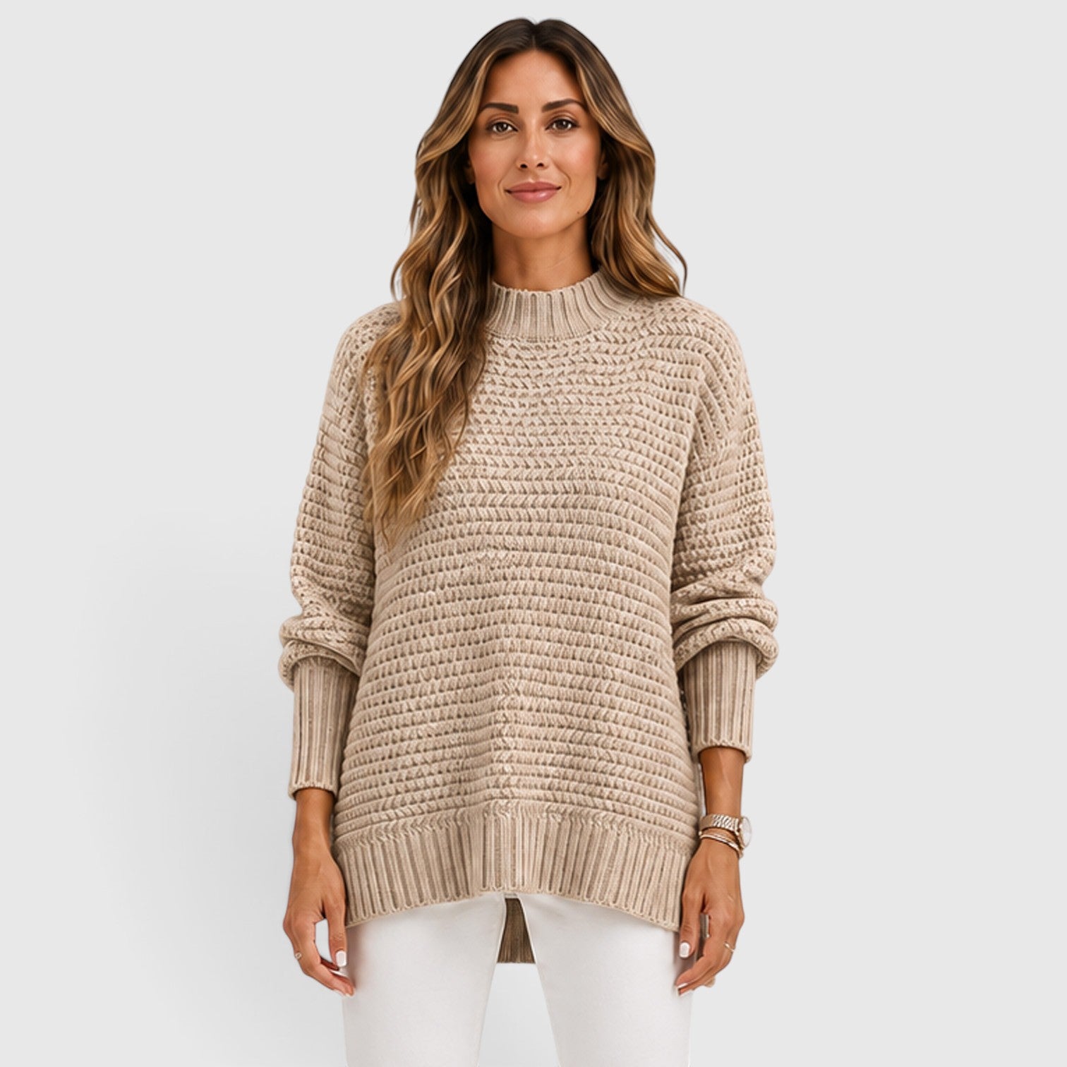 Monvaline | Women's Half High Neck Loose Fit Knit Jumper