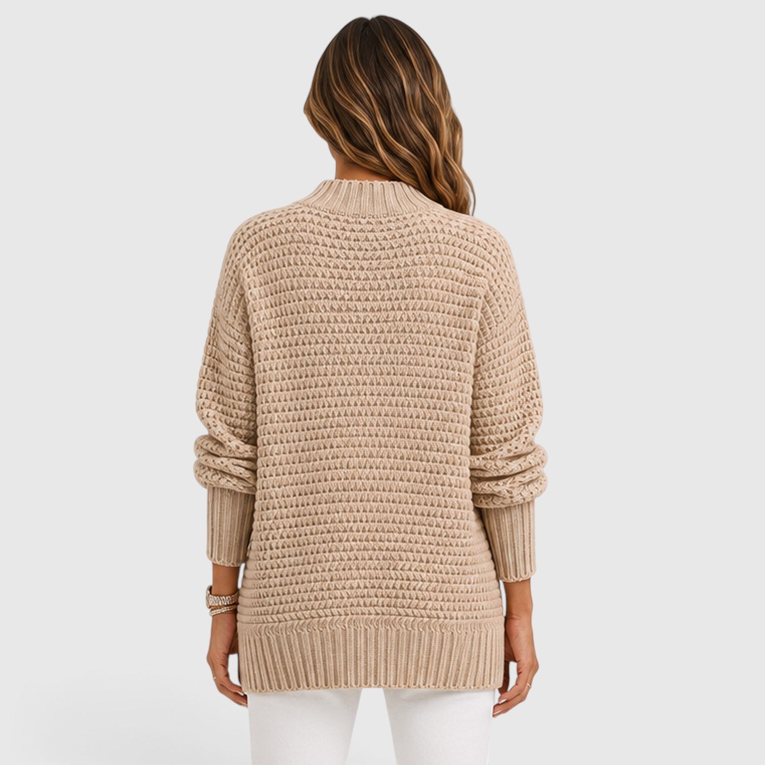 Monvaline | Women's Half High Neck Loose Fit Knit Jumper