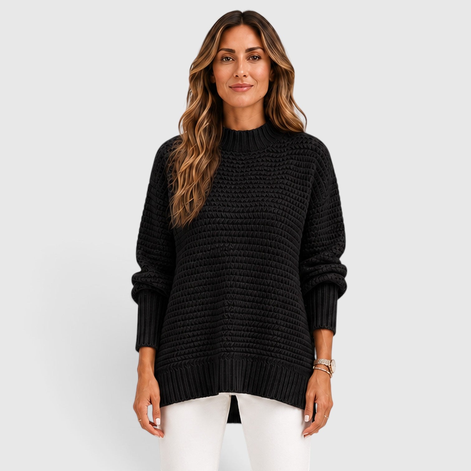 Monvaline | Women's Half High Neck Loose Fit Knit Jumper