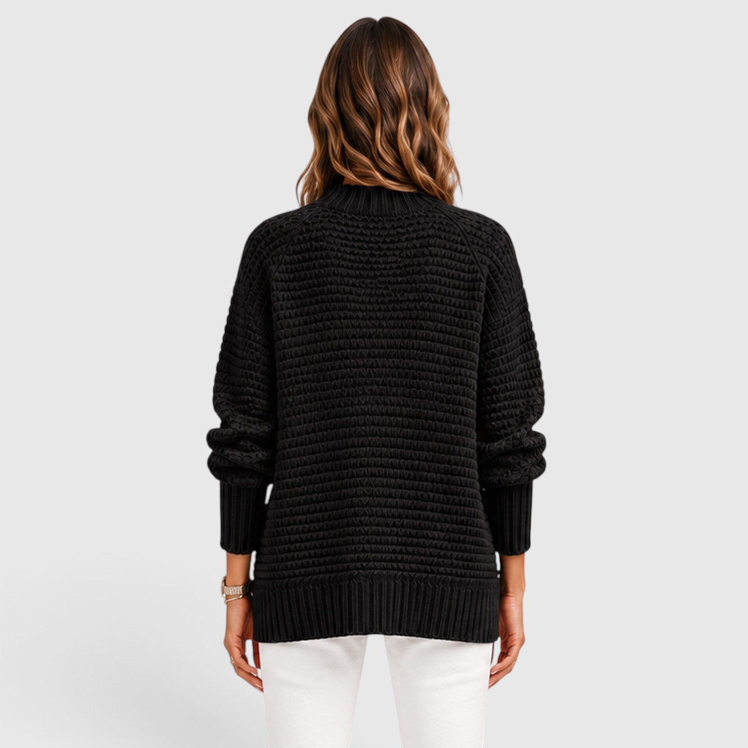 Monvaline | Women's Half High Neck Loose Fit Knit Jumper