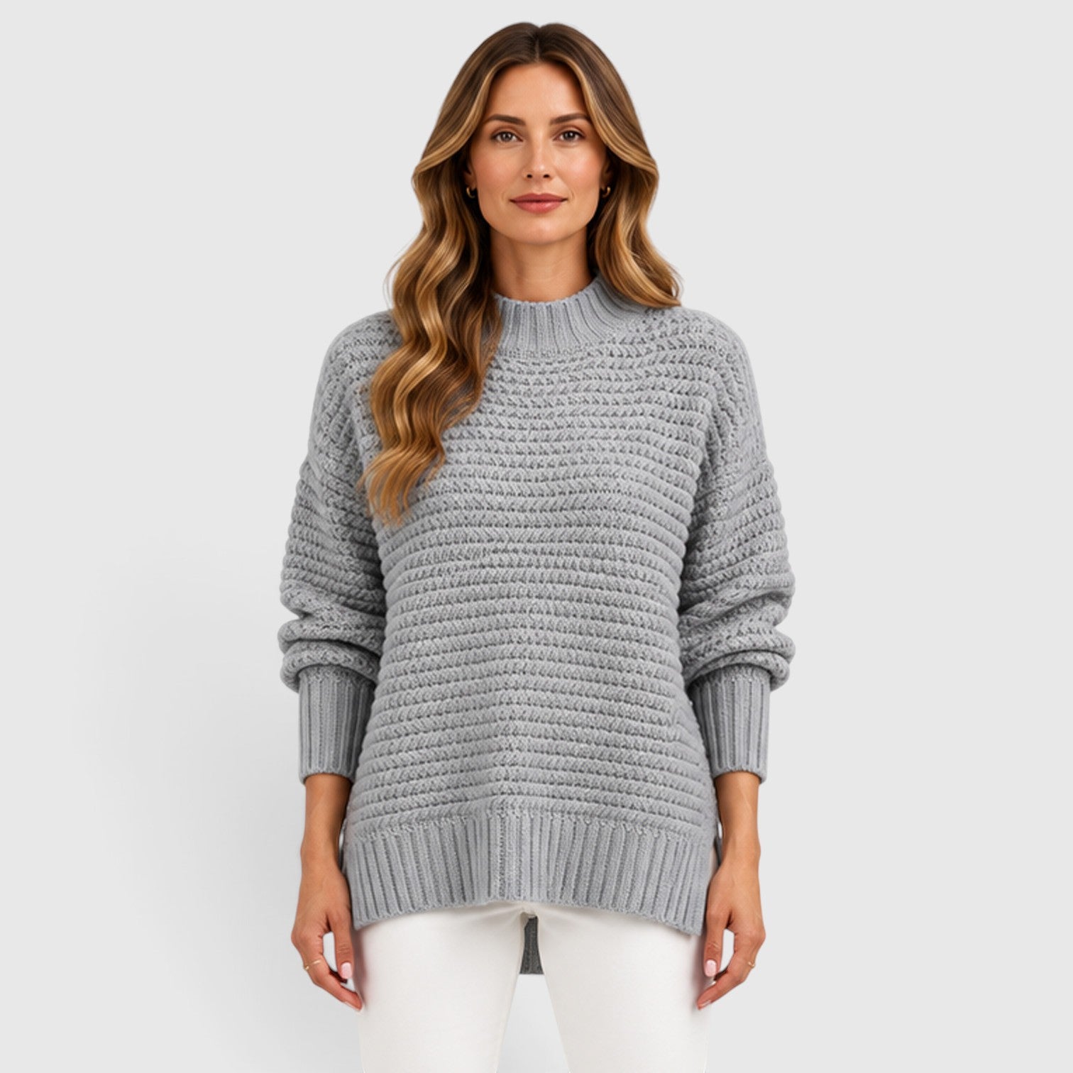 Monvaline | Women's Half High Neck Loose Fit Knit Jumper